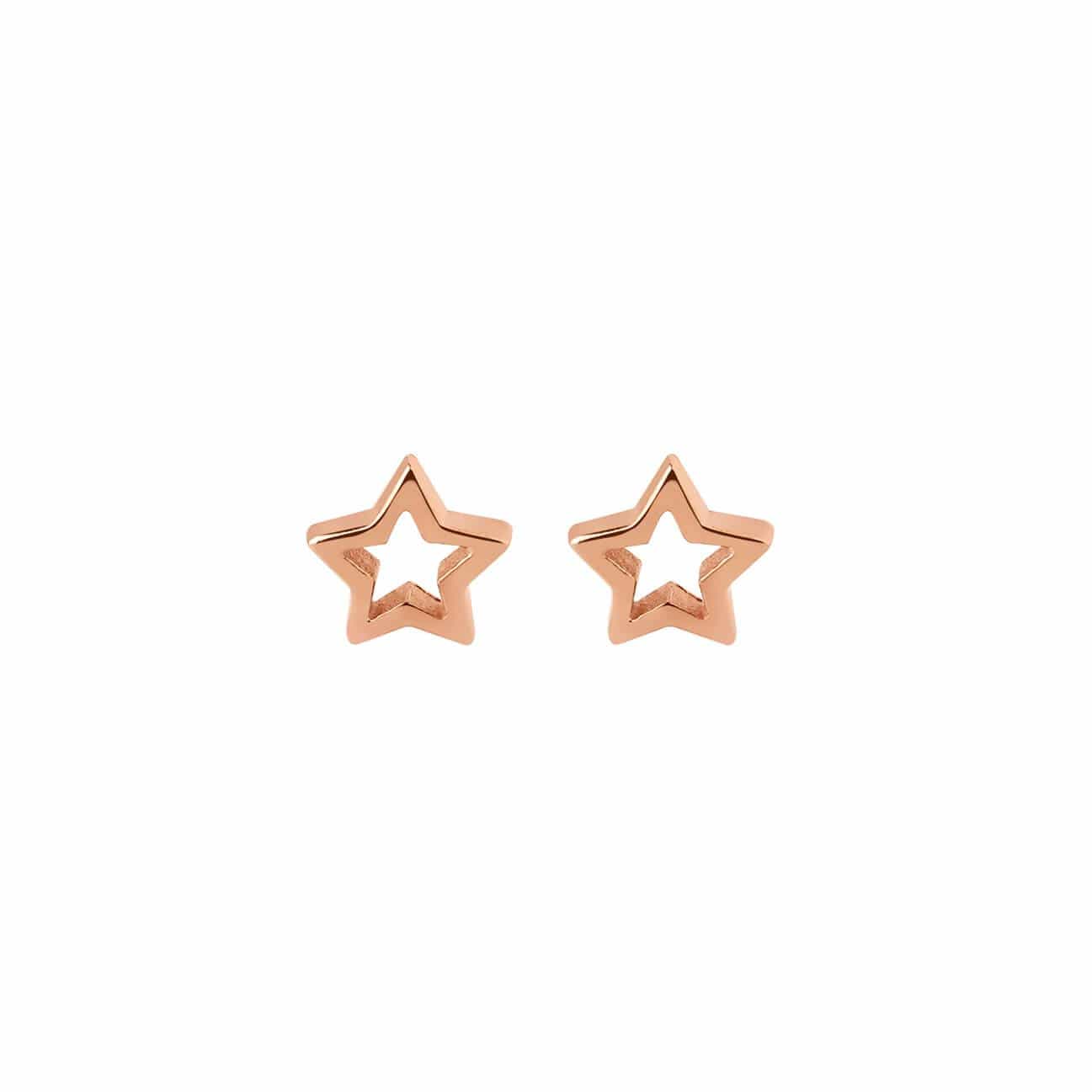 front view open star rose gold plated ear stud