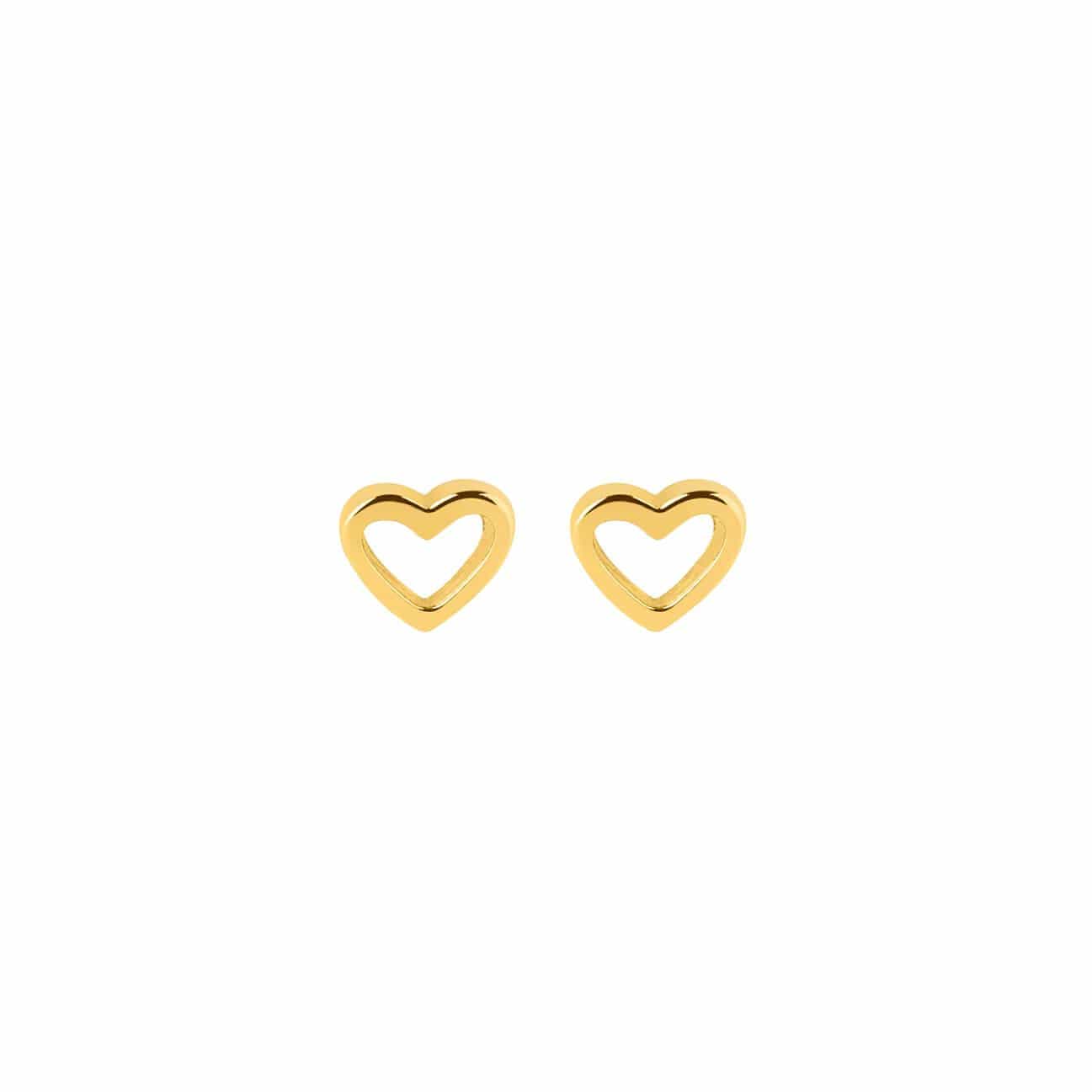 front view open heart ear stud gold plated