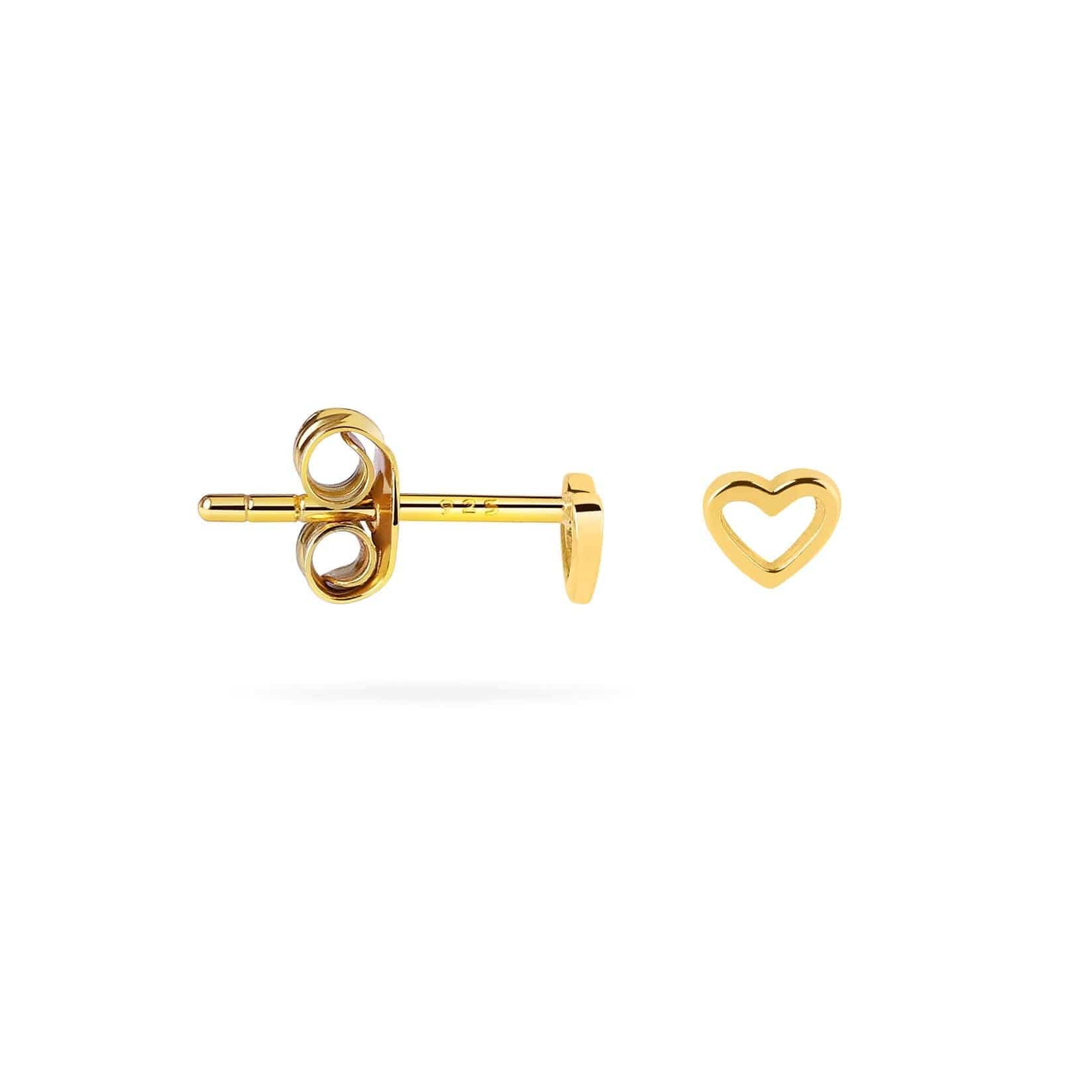 side view open heart ear stud gold plated