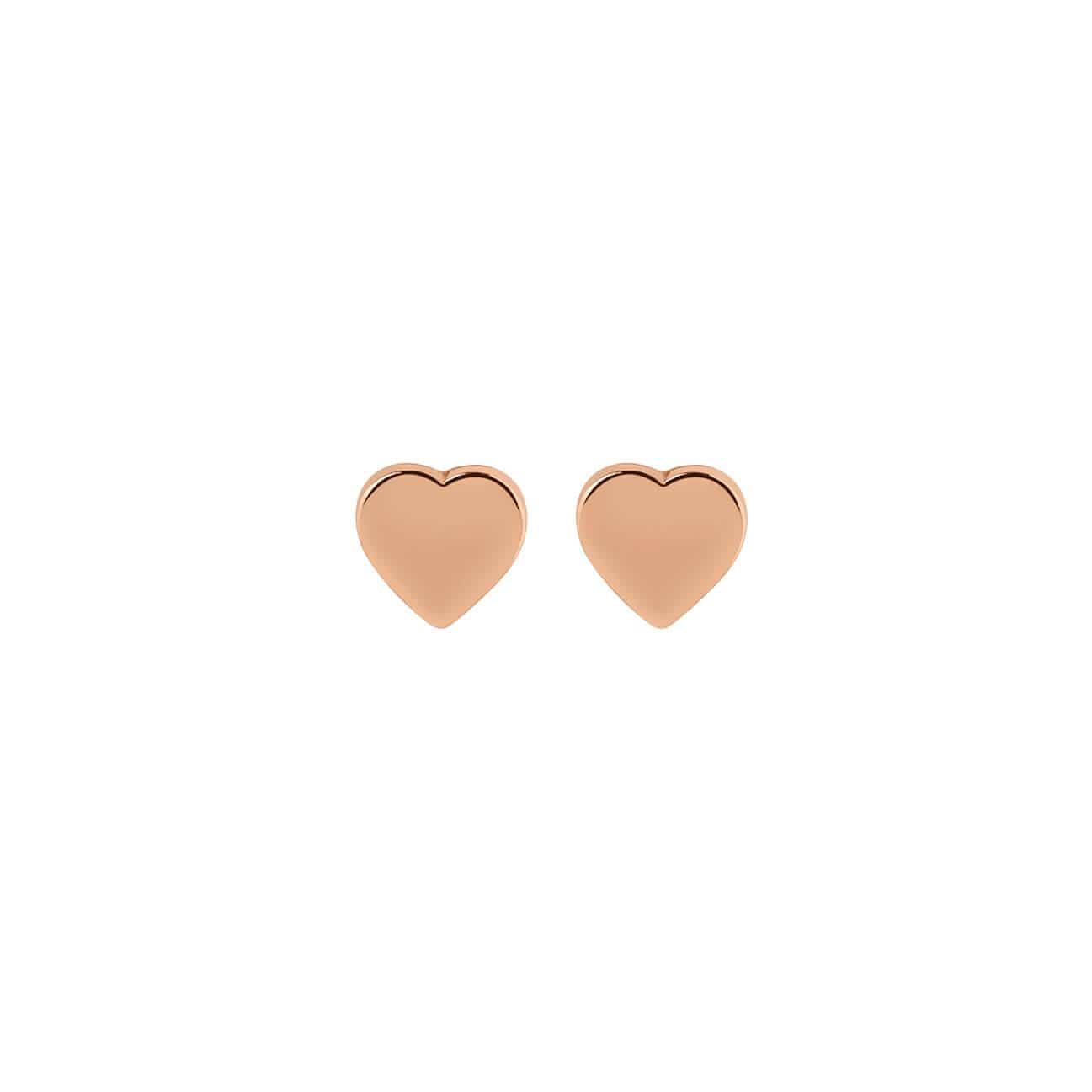front view flat heart ear stud rose gold plated