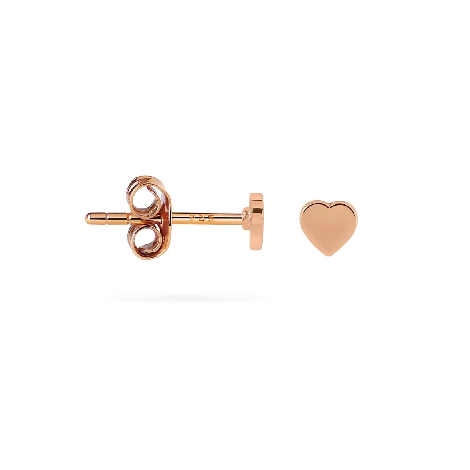 side view flat heart ear stud rose gold plated