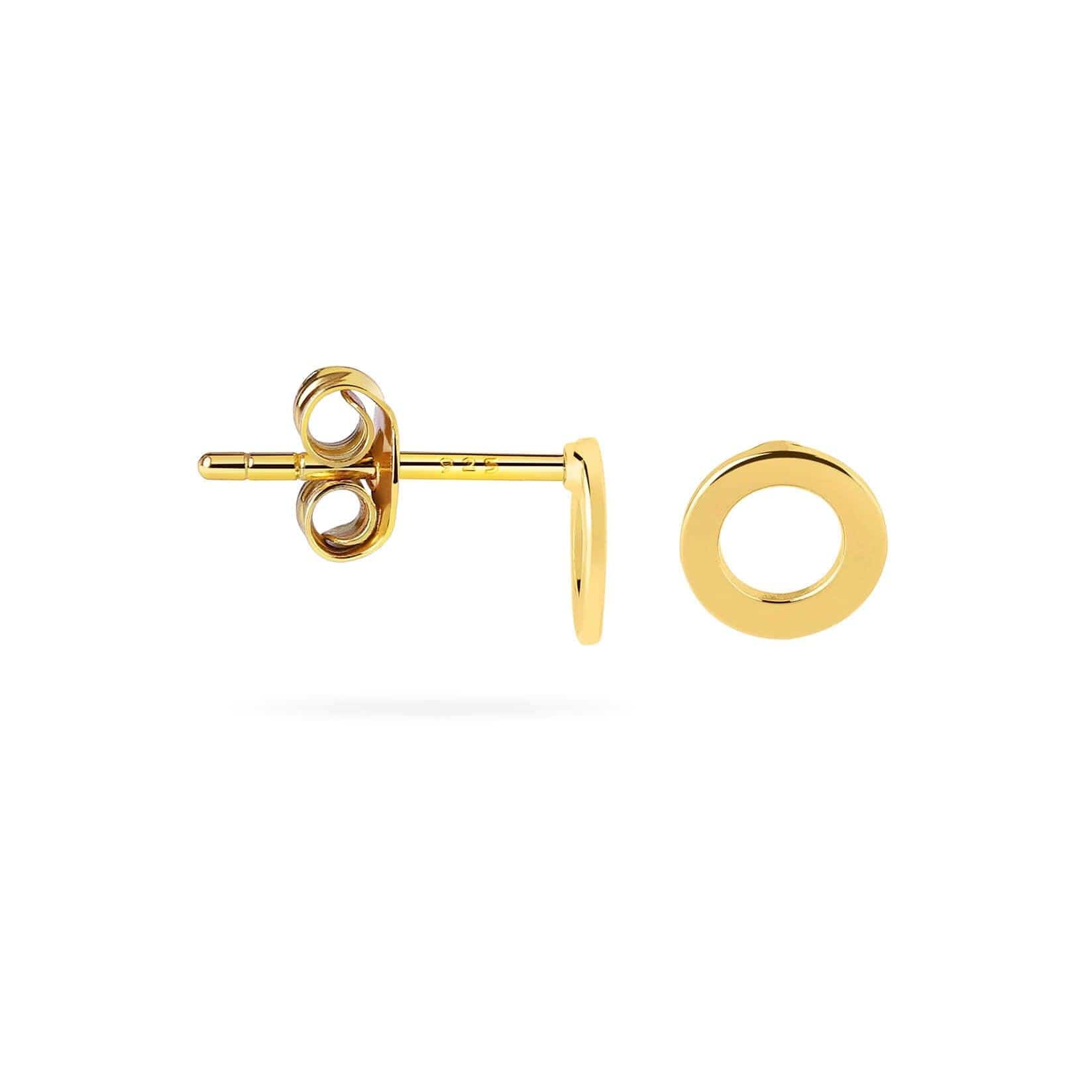 side view open circle stud earrings gold plated