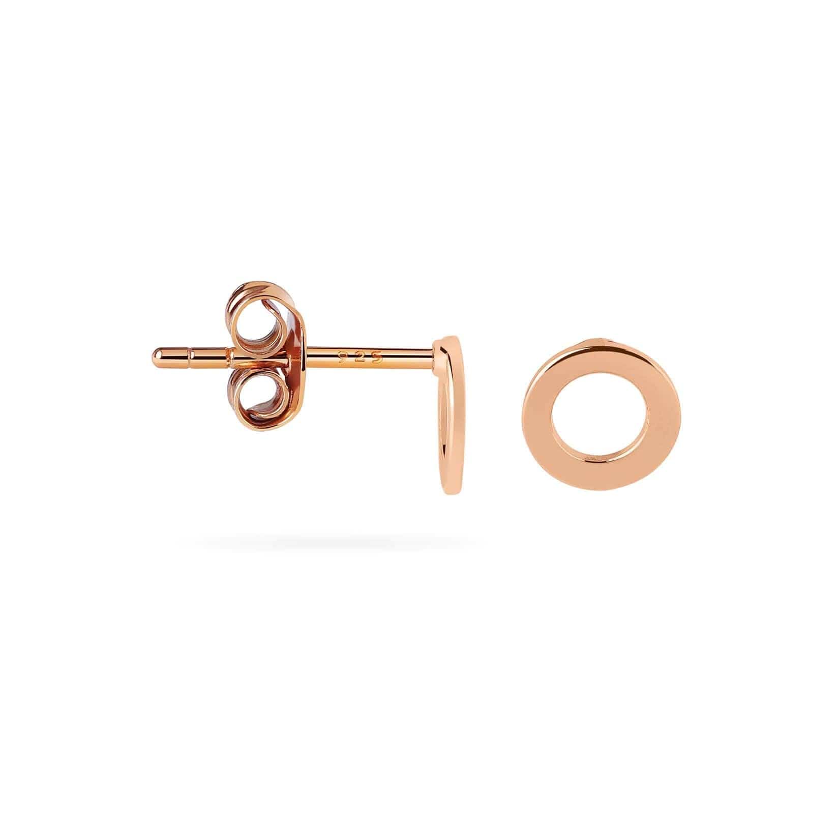 side view open circle stud earrings rose gold plated