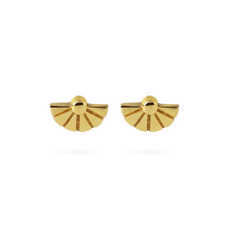 front view fan stud earring gold plated