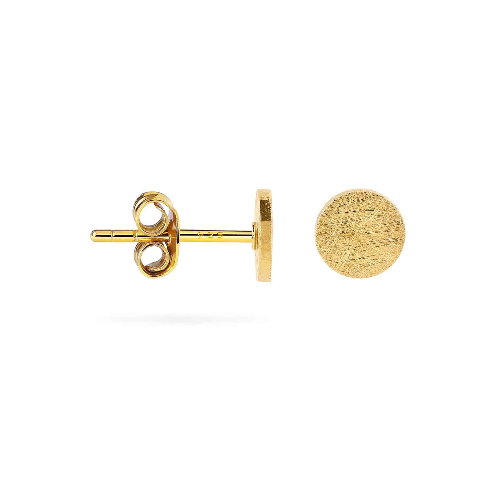 side view Matte gold plated 7mm Coin Stud Earring
