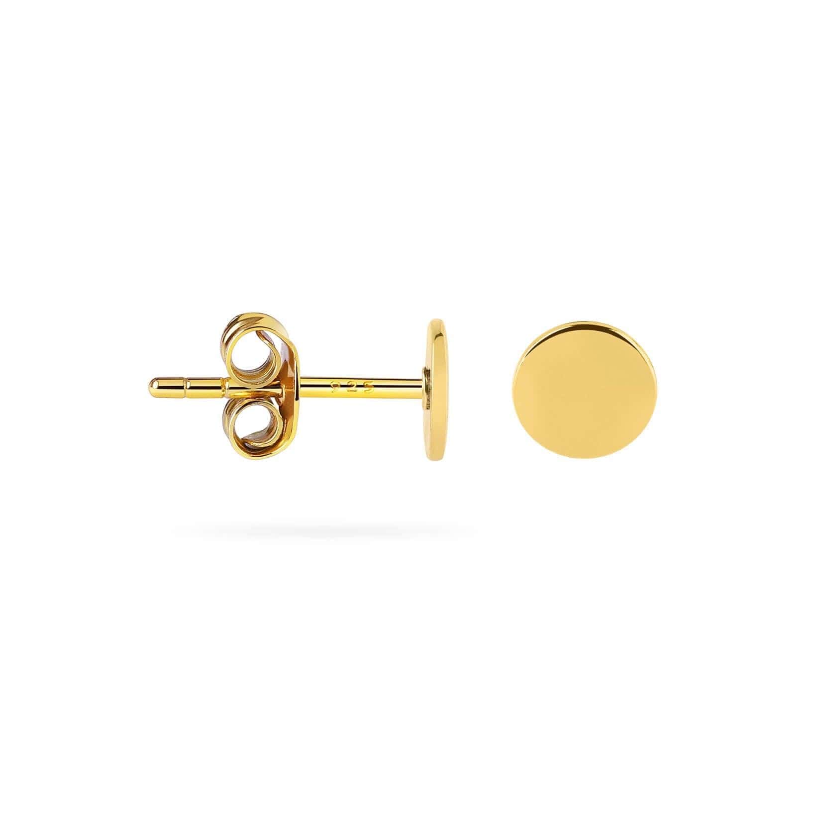 side view Gold plated Coin Stud Earring