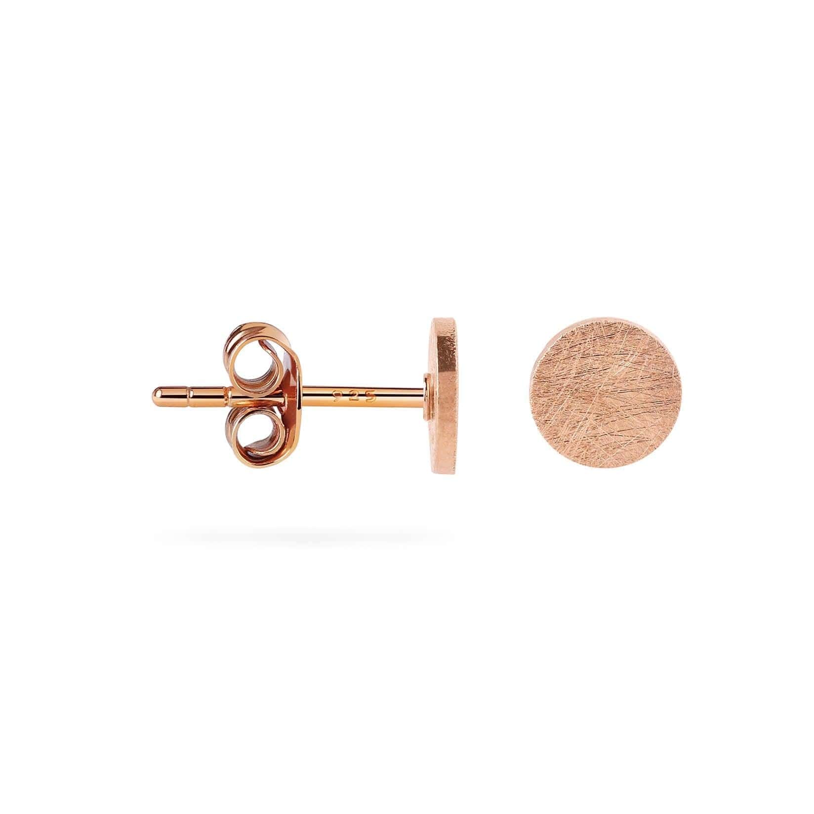 side view Matte rose gold plated 7mm Coin Stud Earring