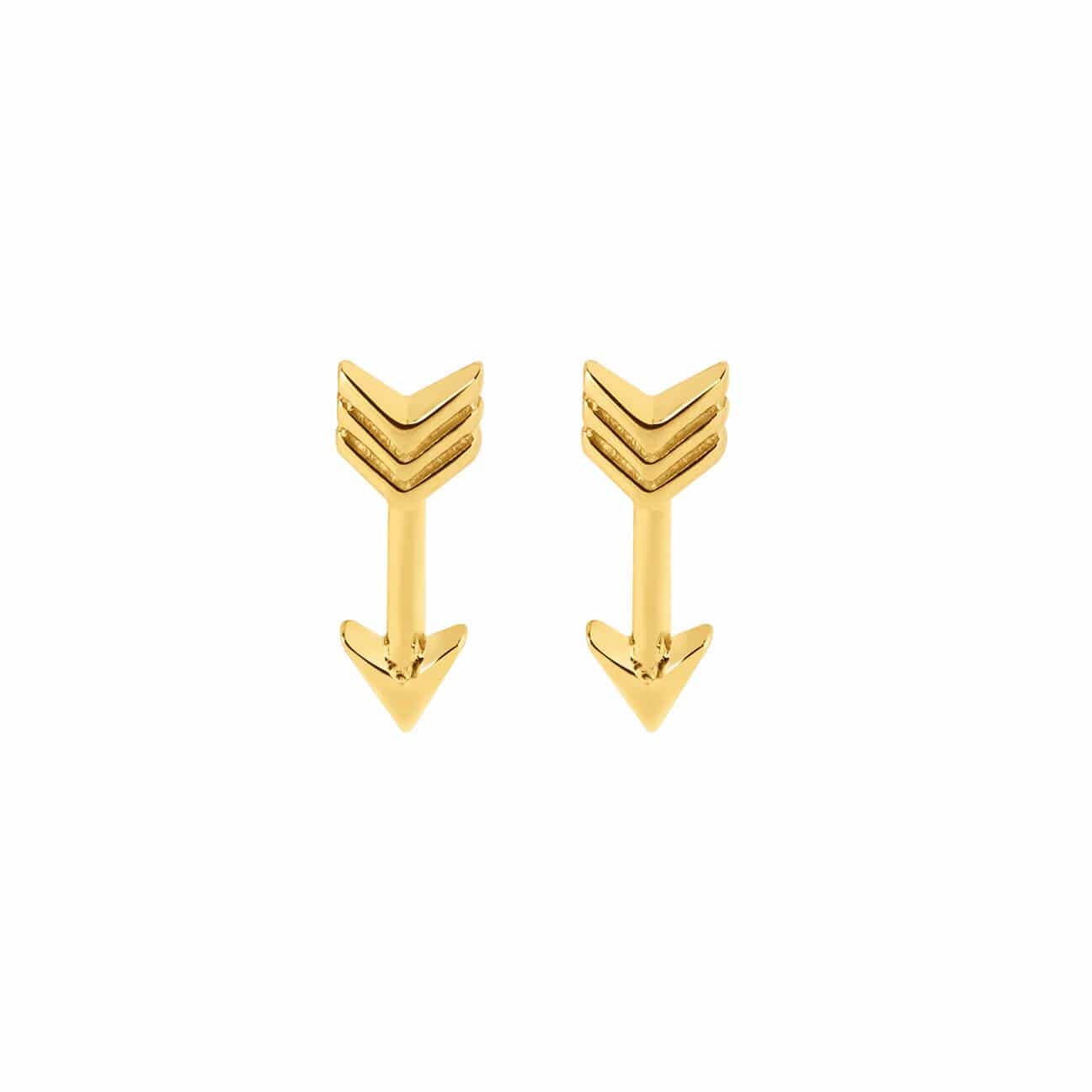 front view Gold plated Arrow Stud Earrings