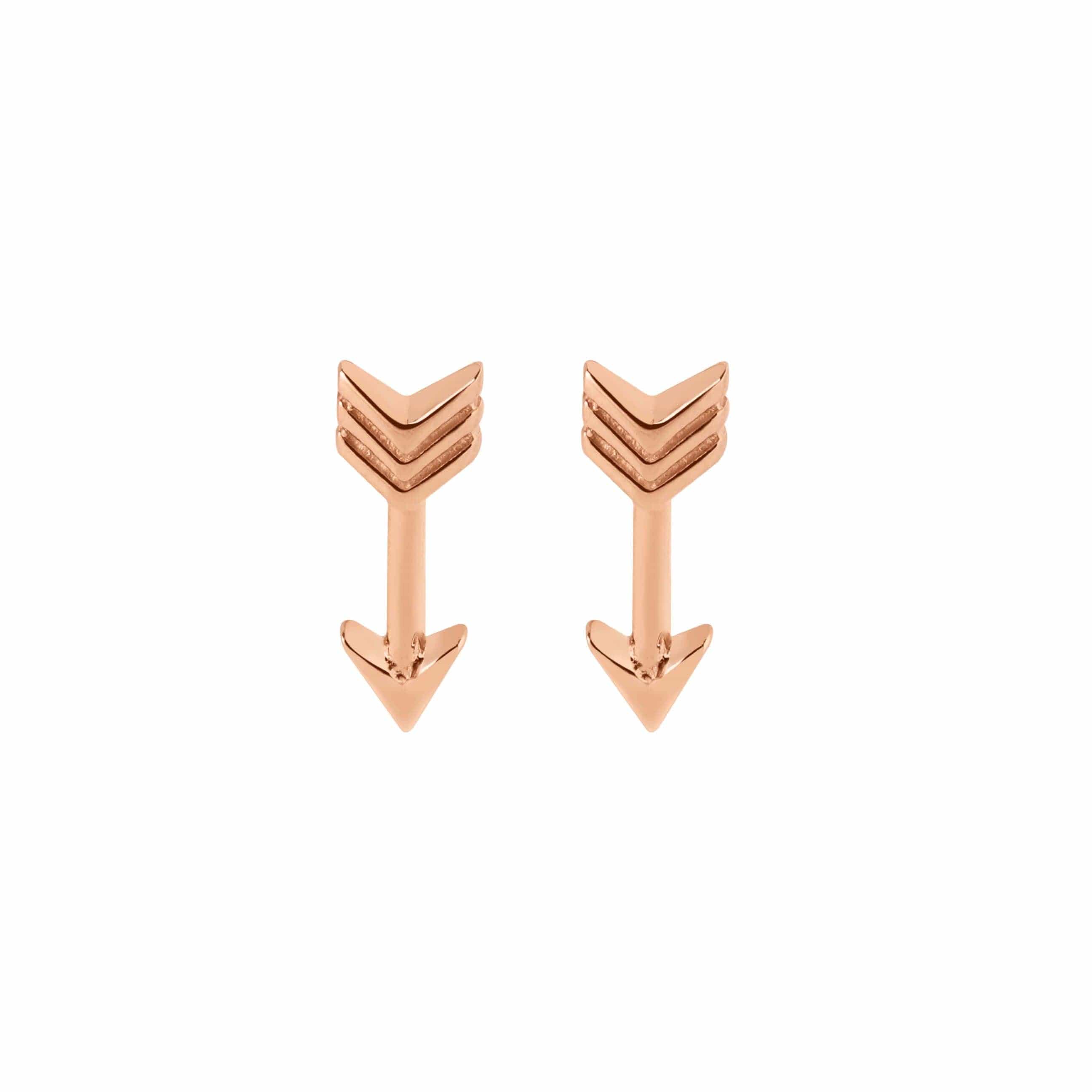 front view rose Gold plated Arrow Stud Earrings