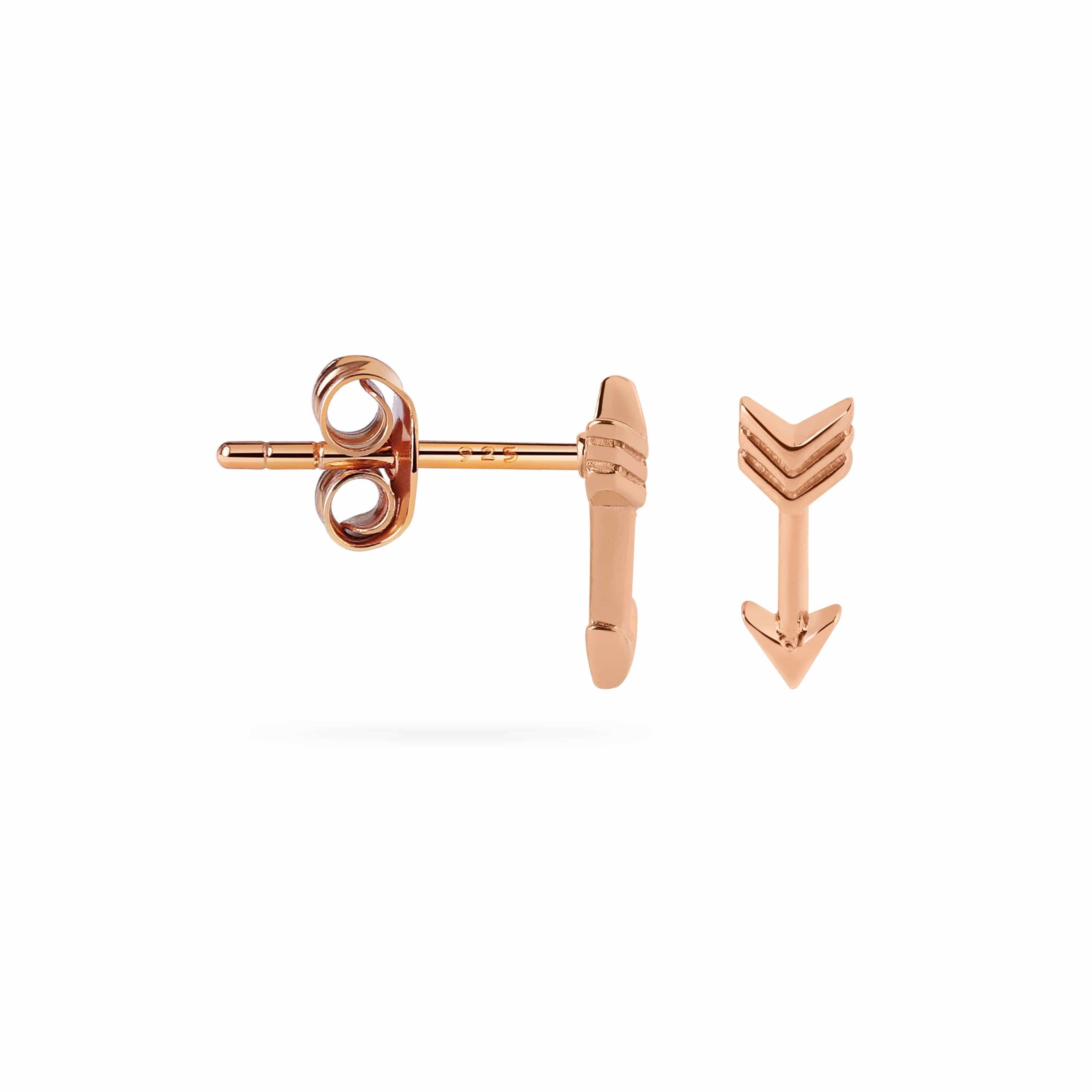 side view rose Gold plated Arrow Stud Earrings