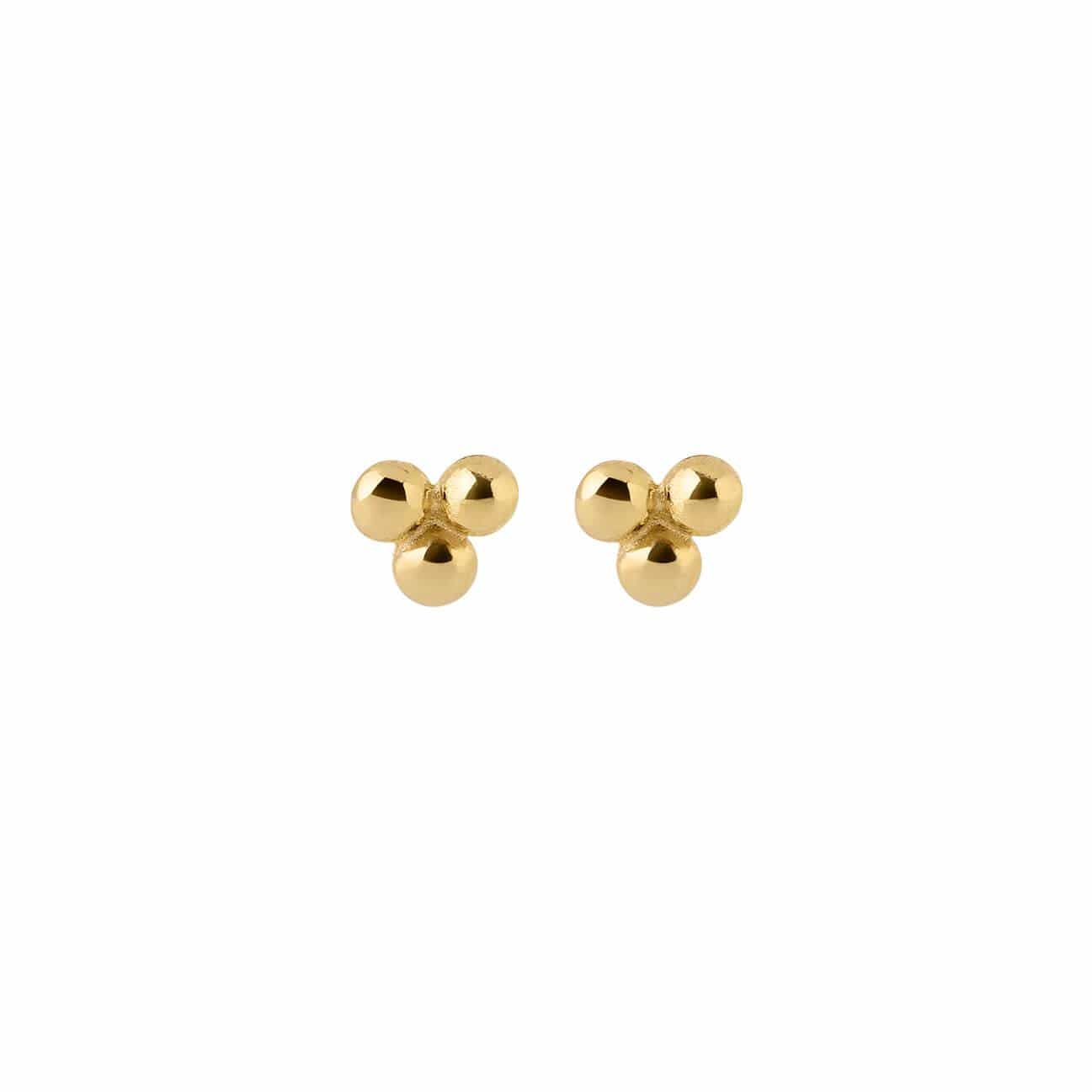 front view gold plated Triple Stud Earrings