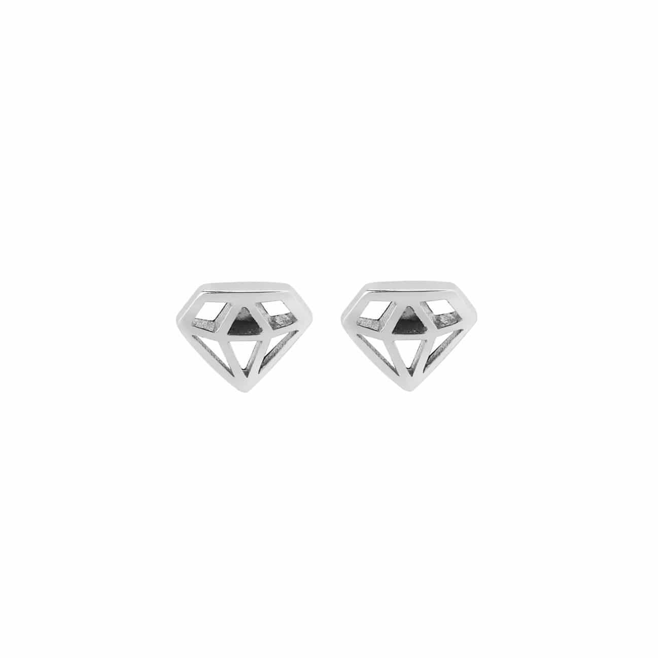 front view SMALL SILVER DIAMOND STUD EARRINGS