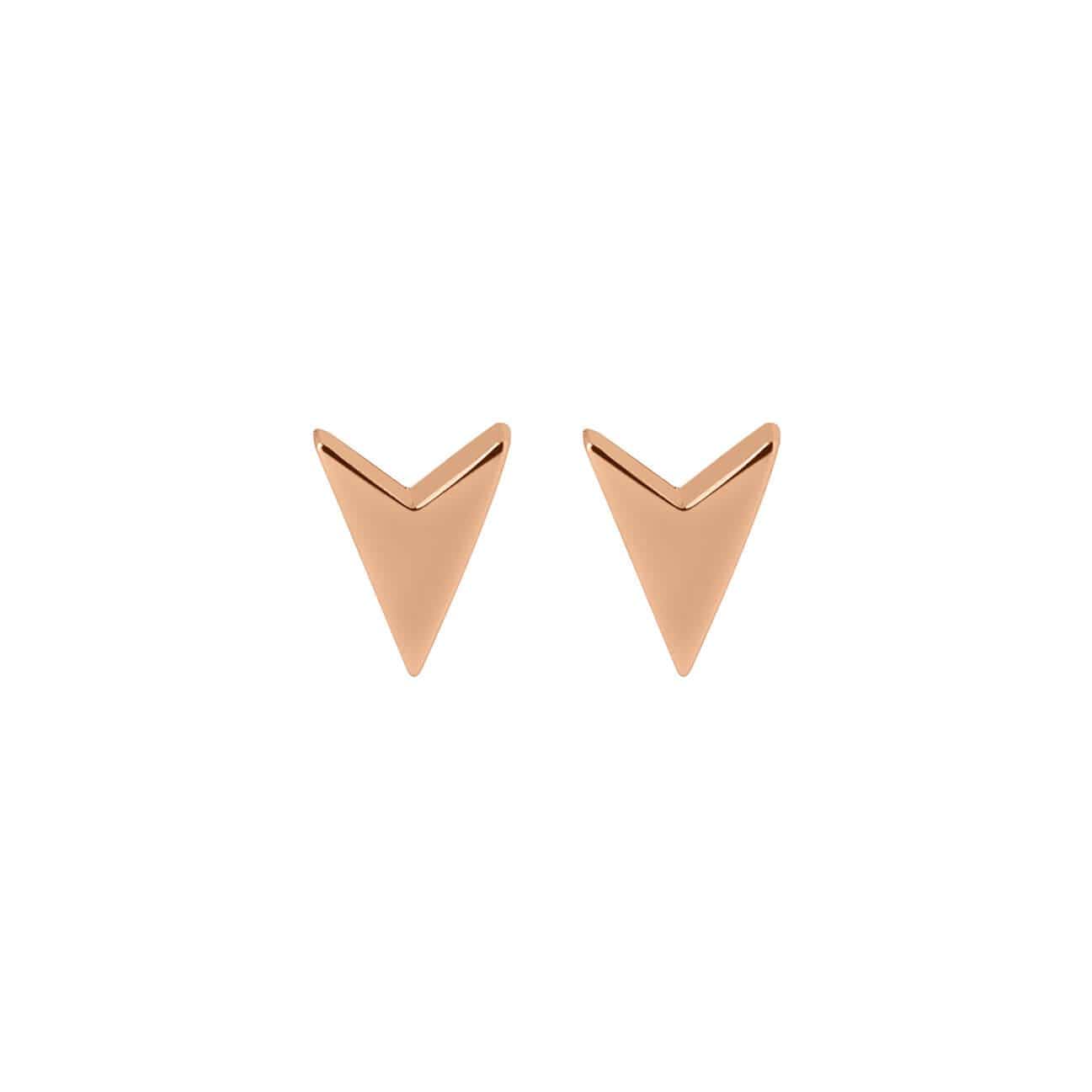 front view Rose Gold plated Arrow-head Stud Earrings