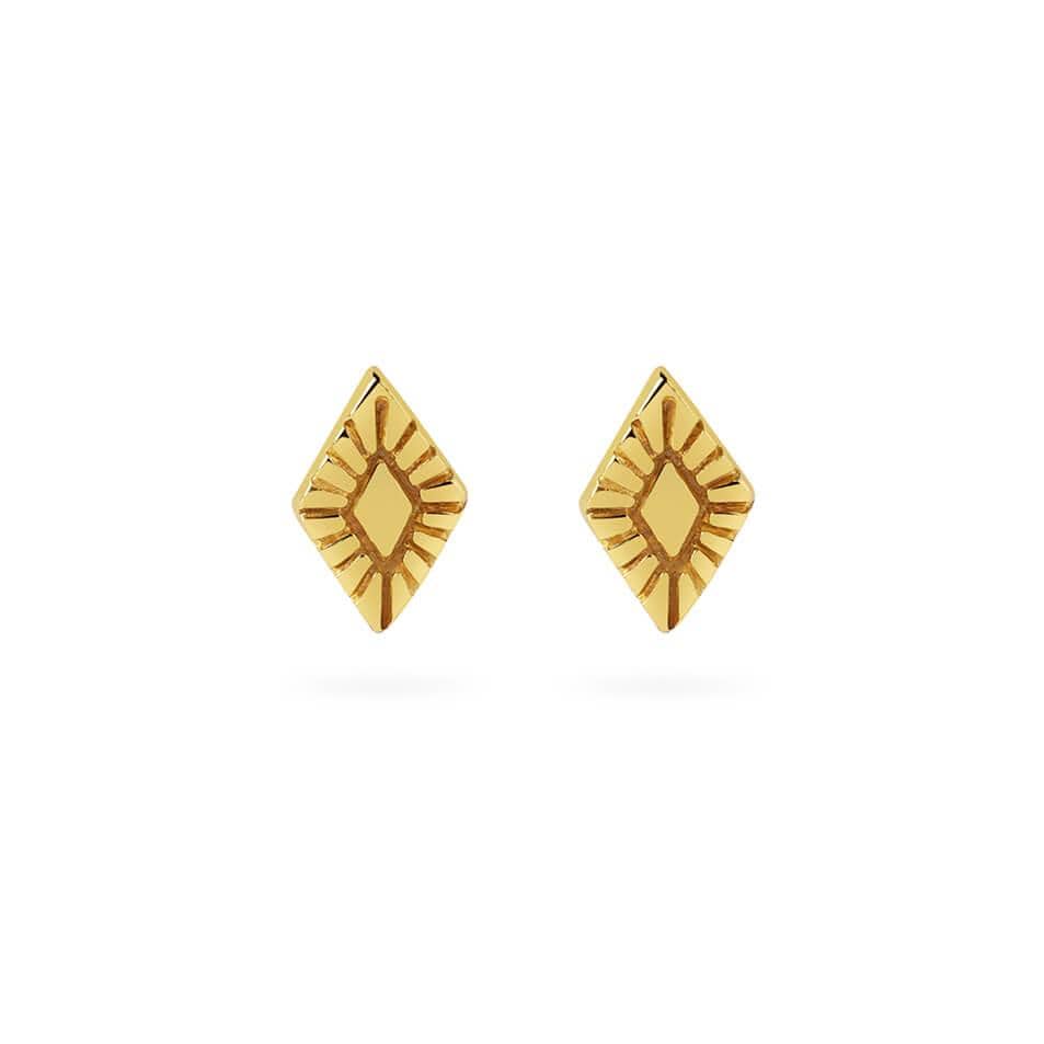 front view gold plated rhombus stud earring