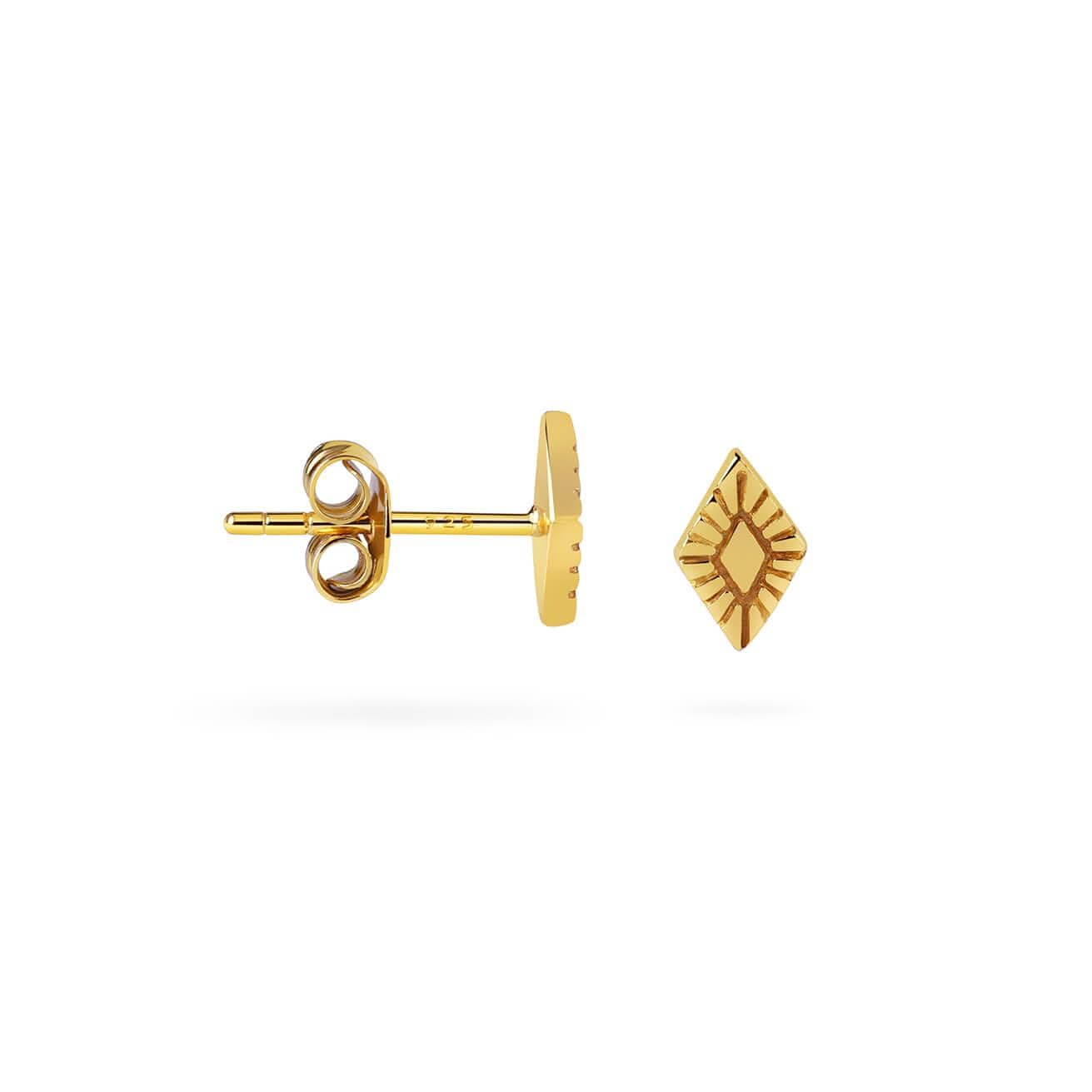 side view gold plated rhombus stud earring