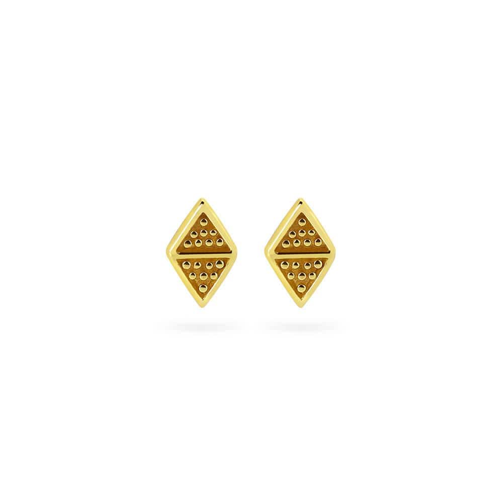 front view gold plated rhombus ball patern stud earrings
