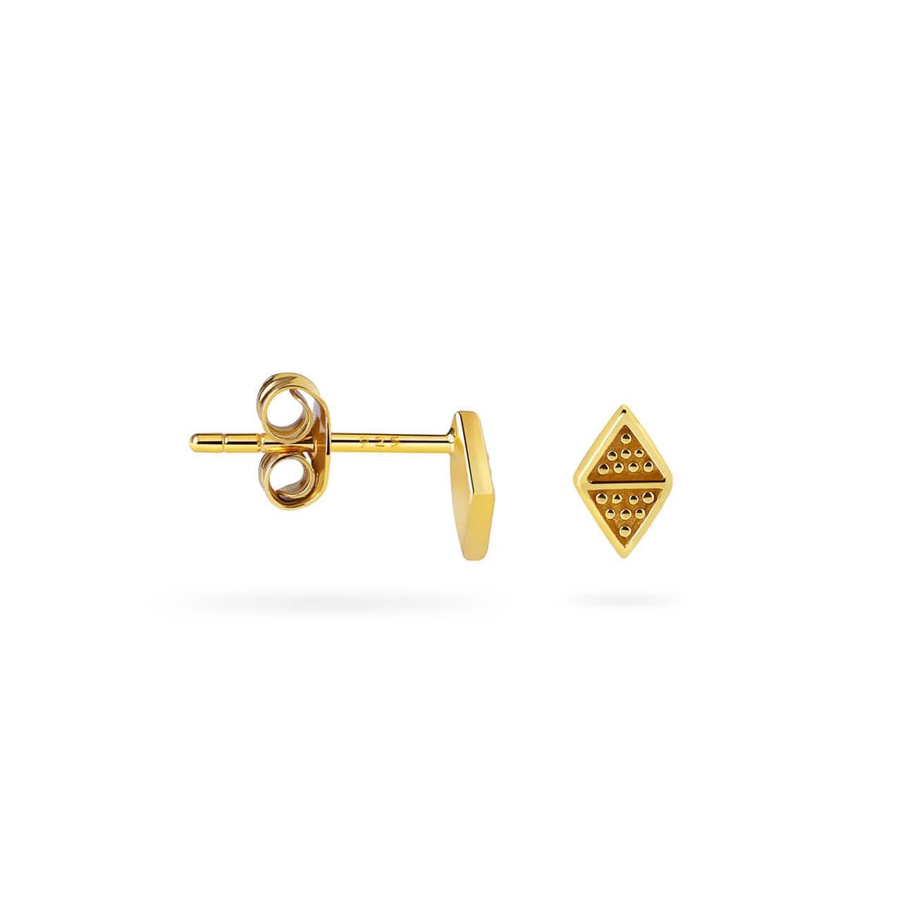 side view gold plated rhombus ball patern stud earrings