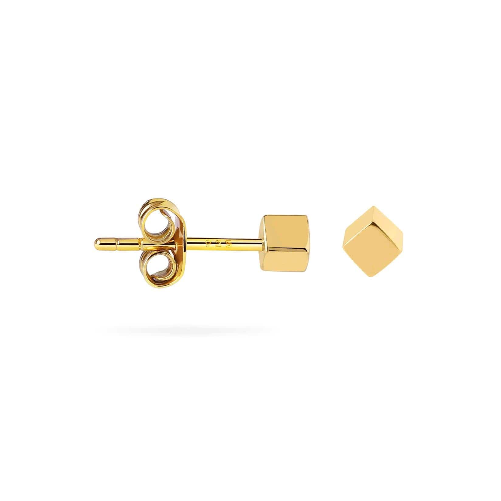 side view block stud earring gold plated
