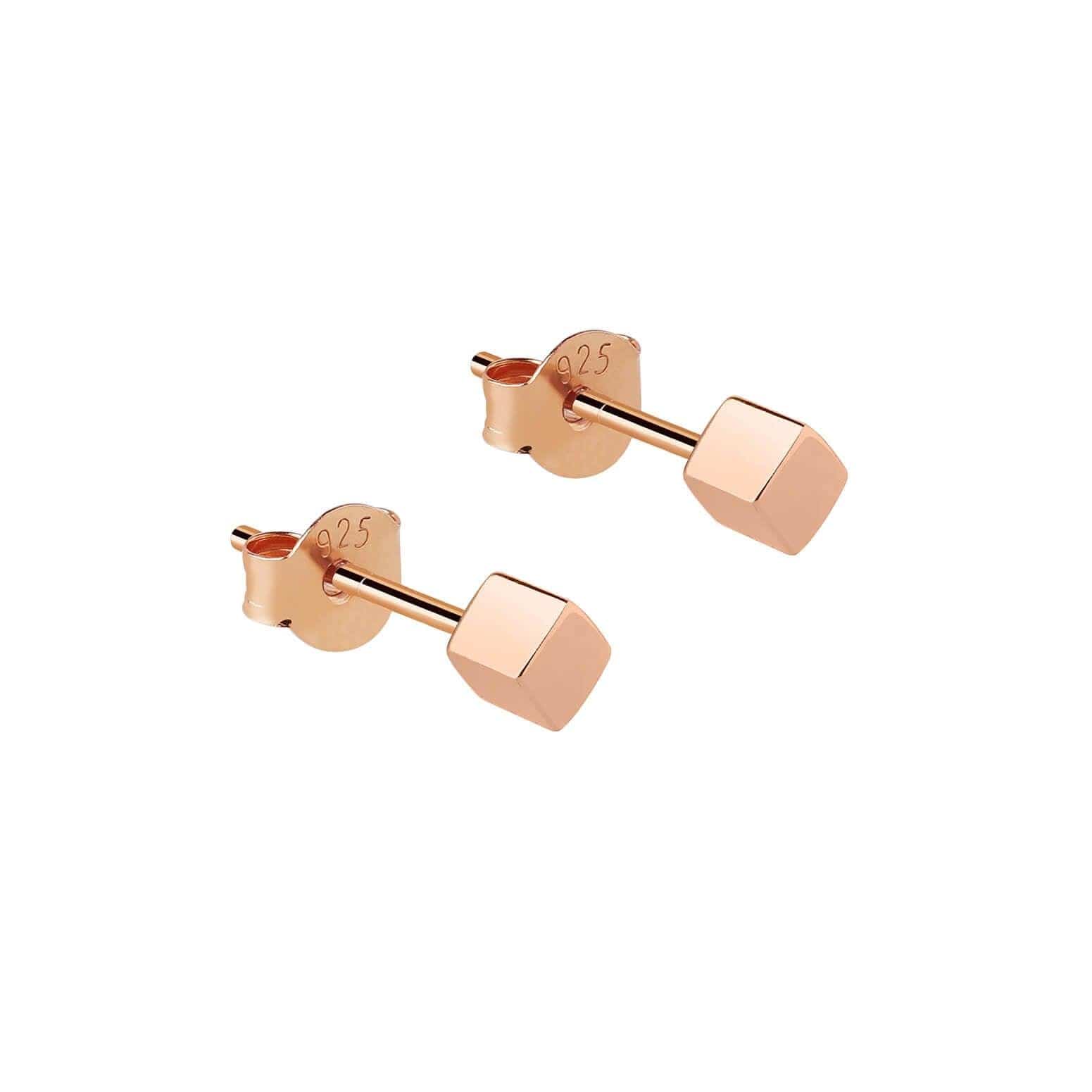 block stud earring rose gold plated
