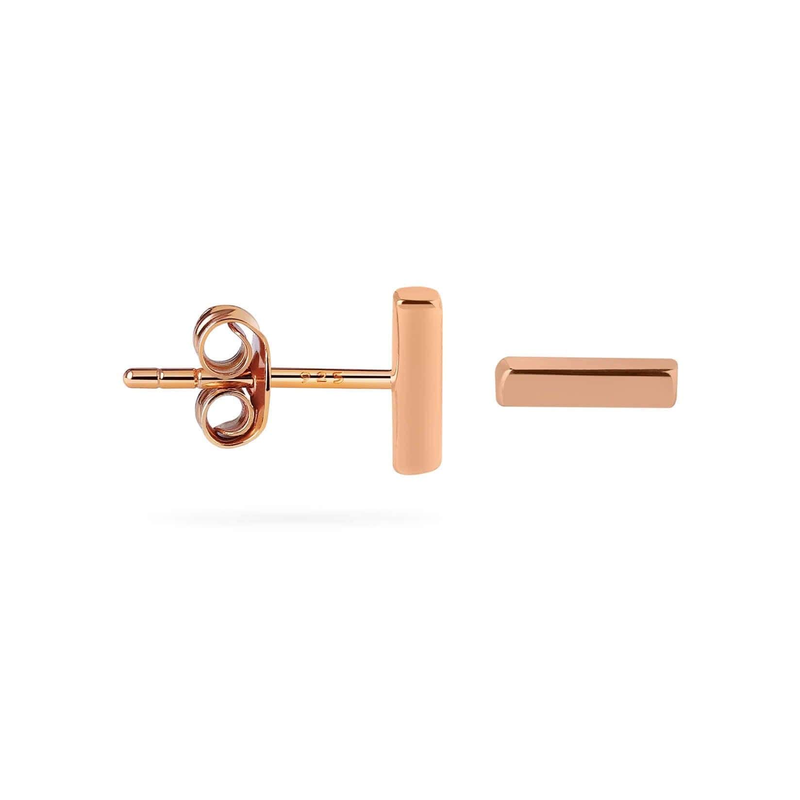 side view rose gold plated bar stud earring