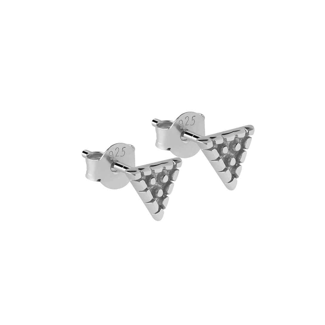 Silver Triangle with Balls Pattern Stud Earrings