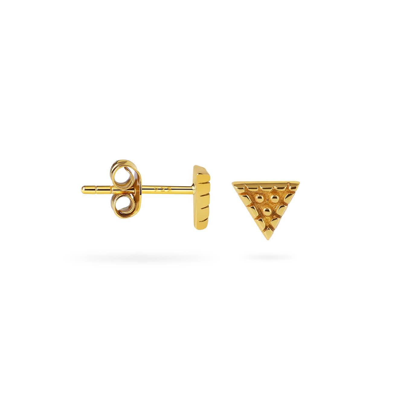 side view Gold Plated Triangle with Balls Pattern Stud Earrings