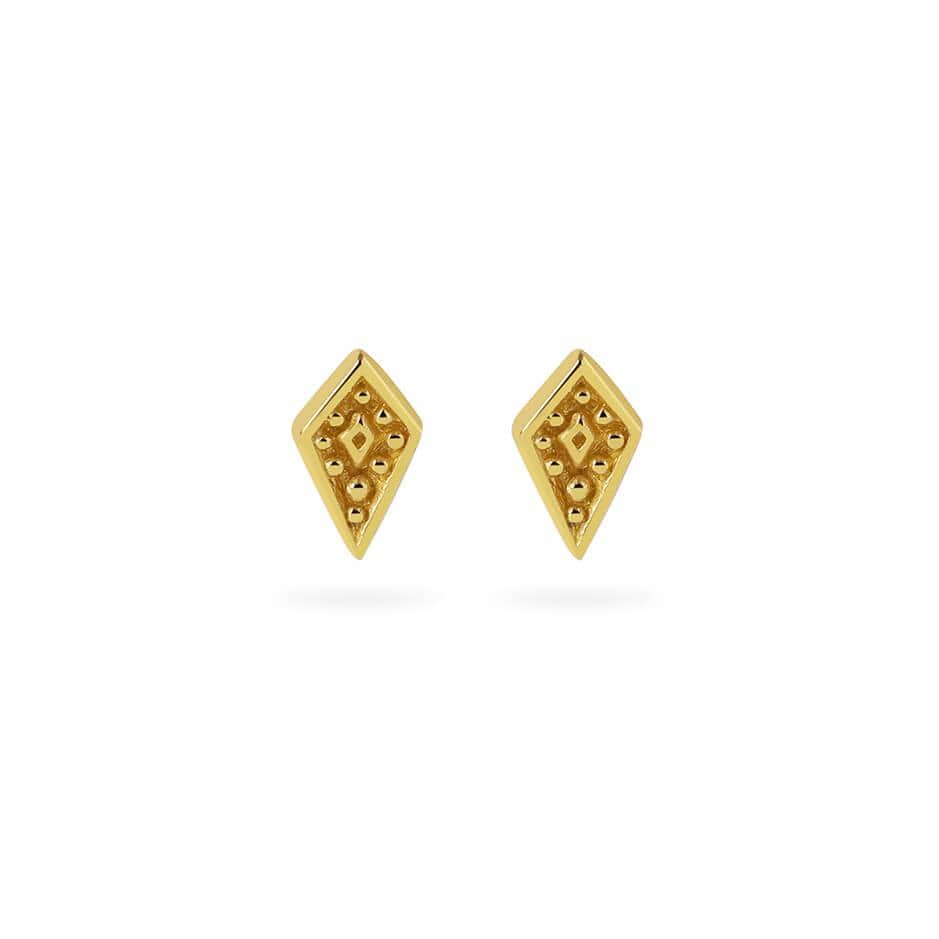 front view Gold Plated Shield Stud Earrings