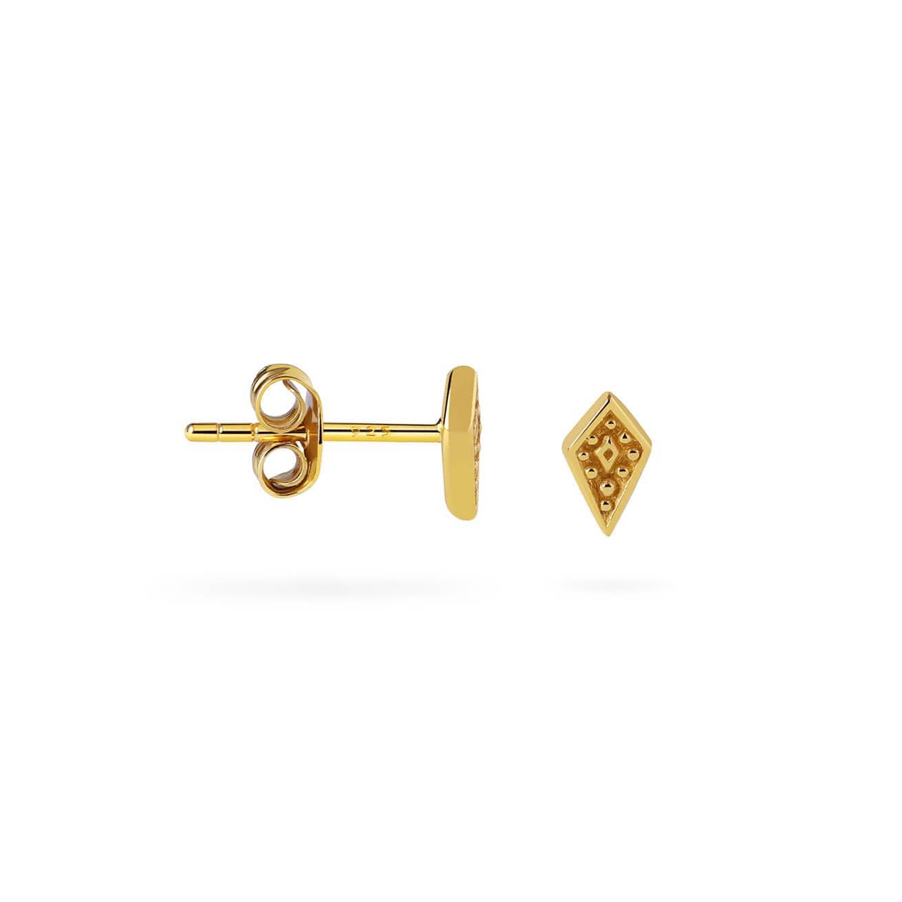 side view Gold Plated Shield Stud Earrings