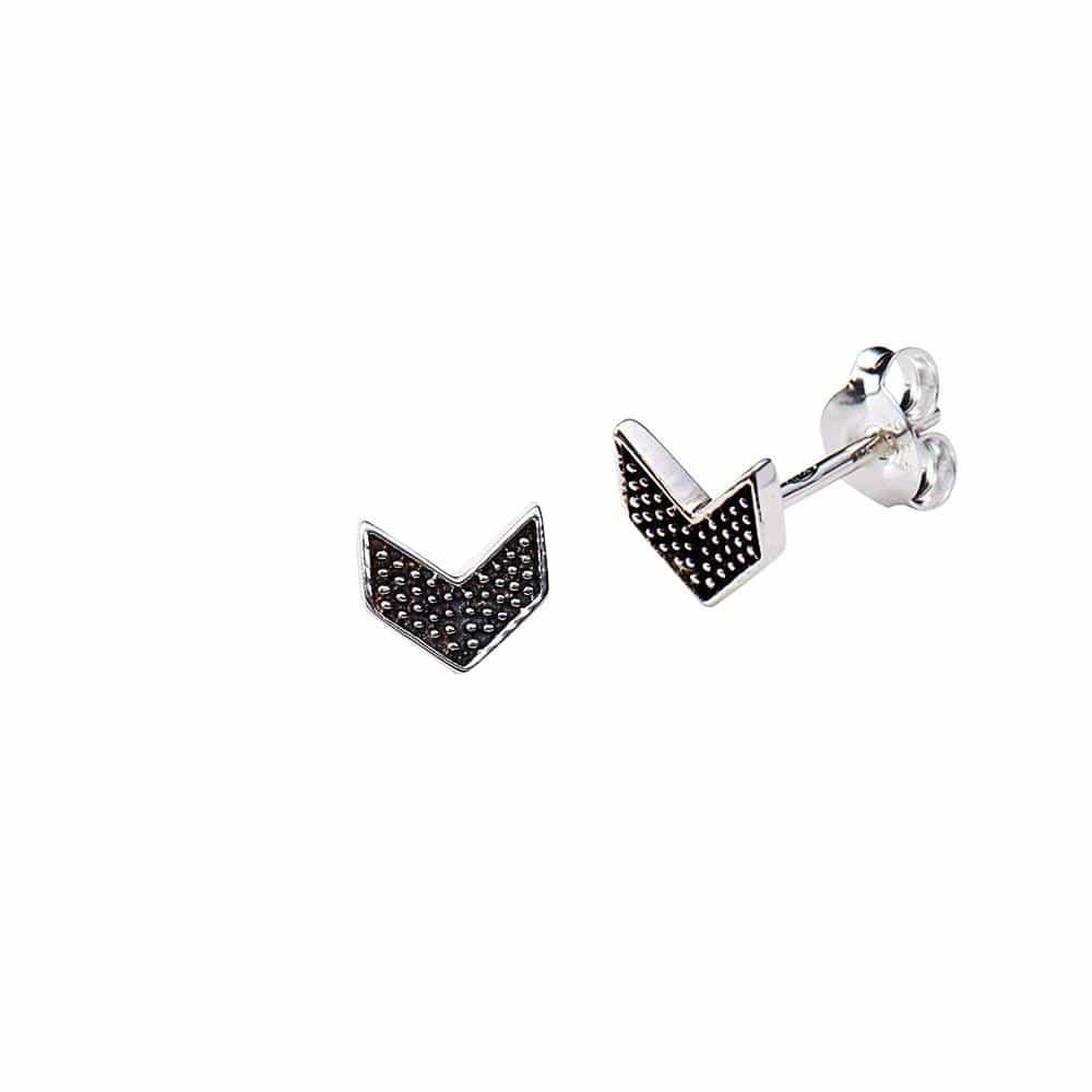 Black Silver Plated Wing Stud Earrings