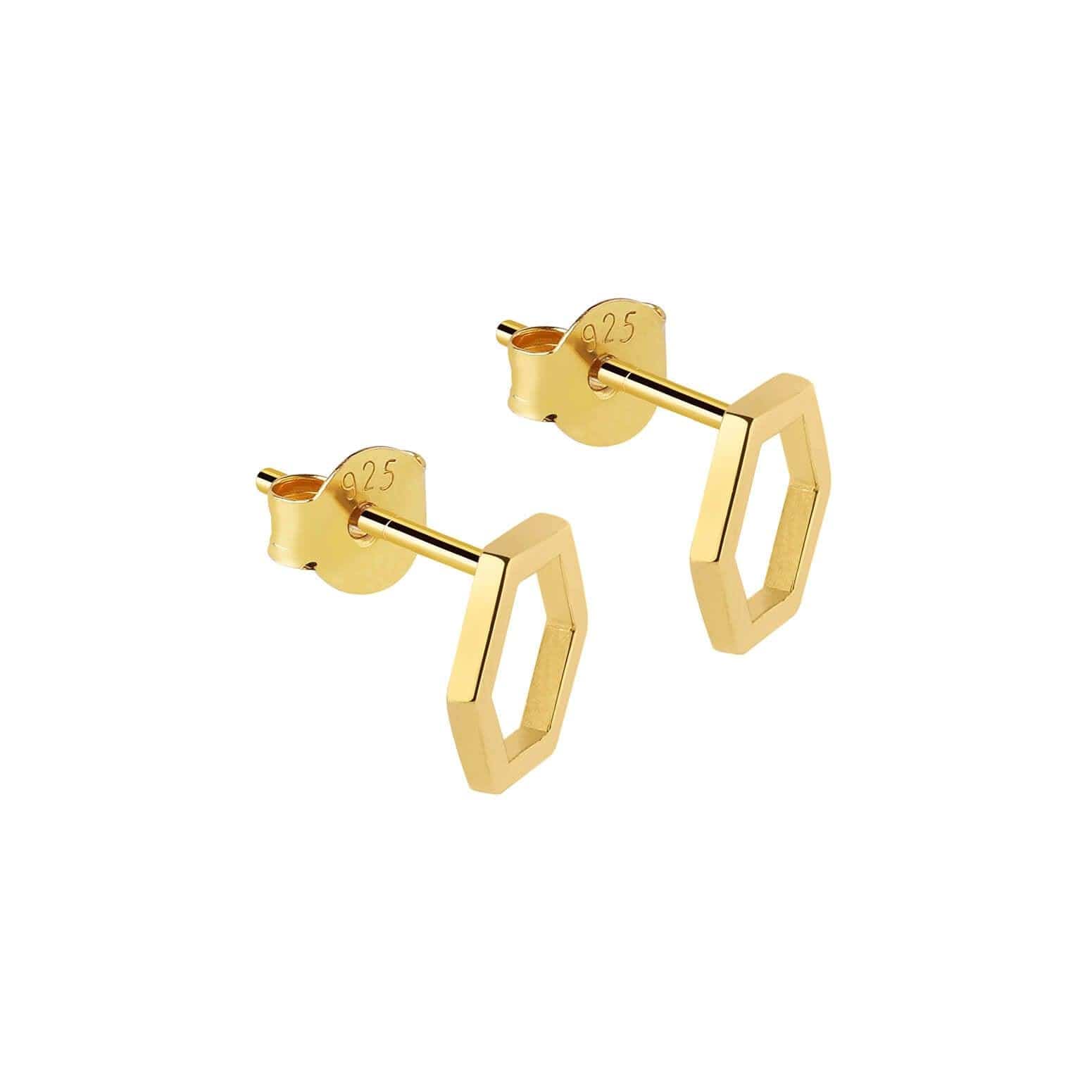 gold plated stud earrings hexagon