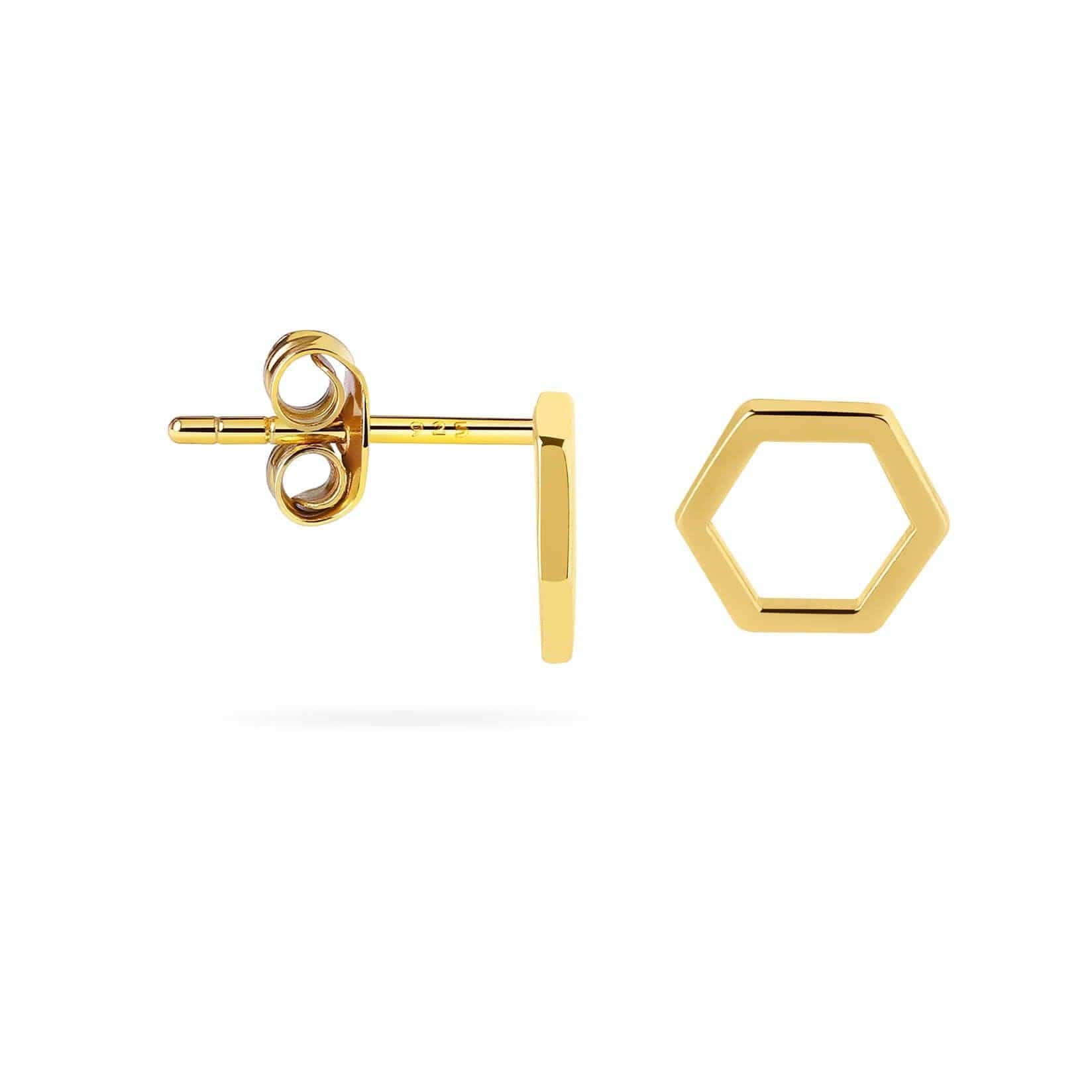 side view gold plated stud earrings hexagon