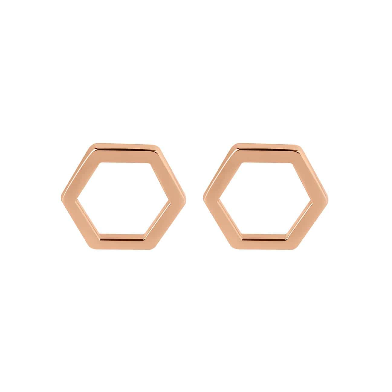 front view rose gold plated stud earrings hexagon