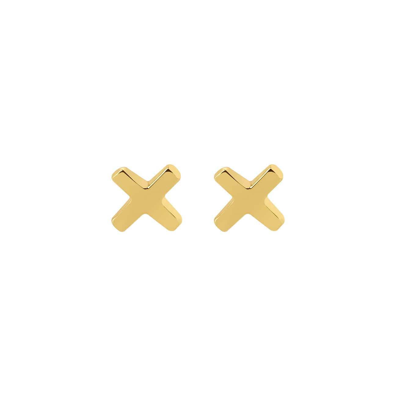 front view Gold Plated Cross Stud Earrings
