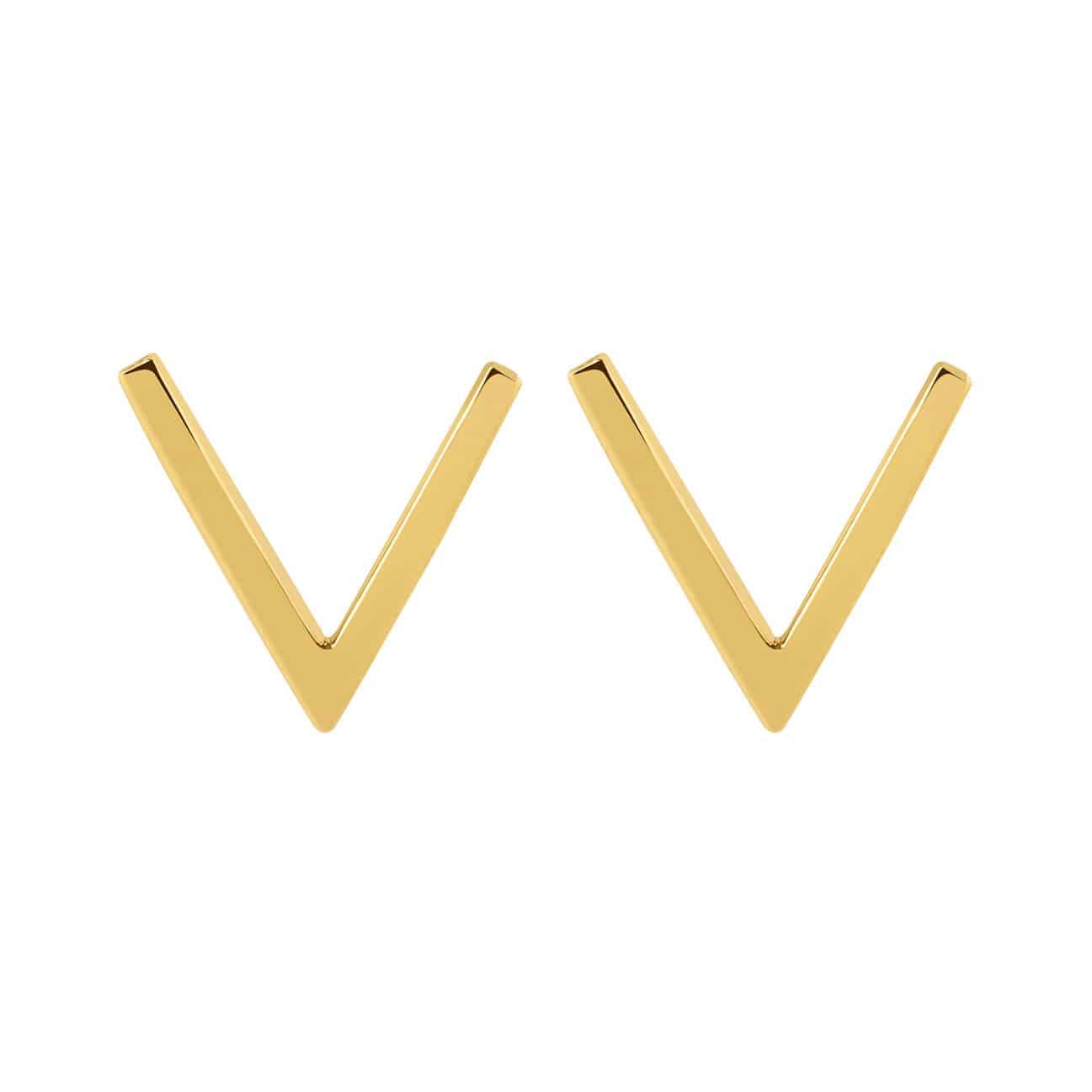 front view v-sign ear stud gold plated