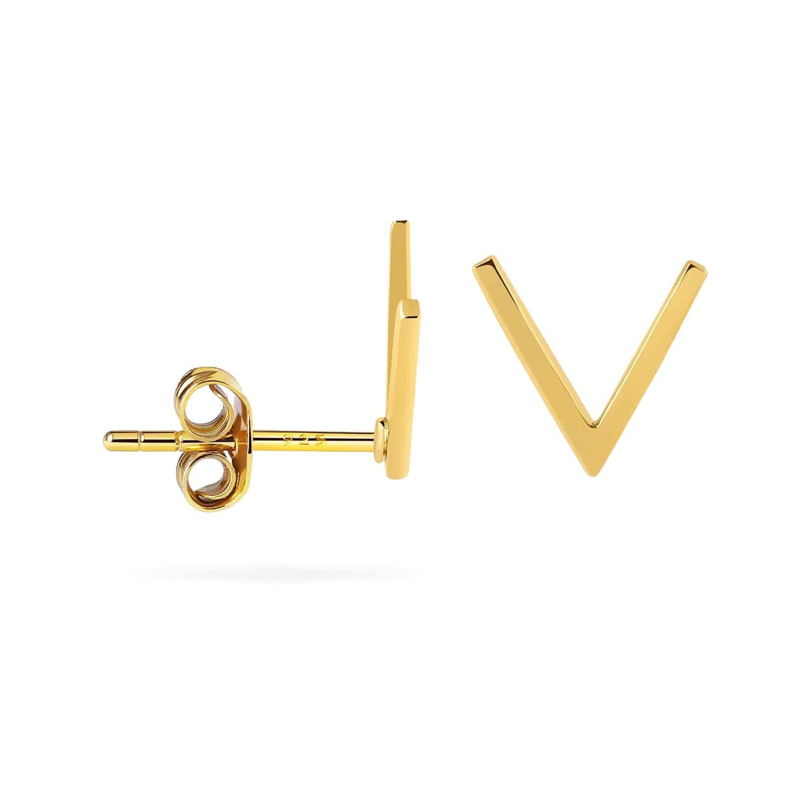 side view v-sign ear stud gold plated