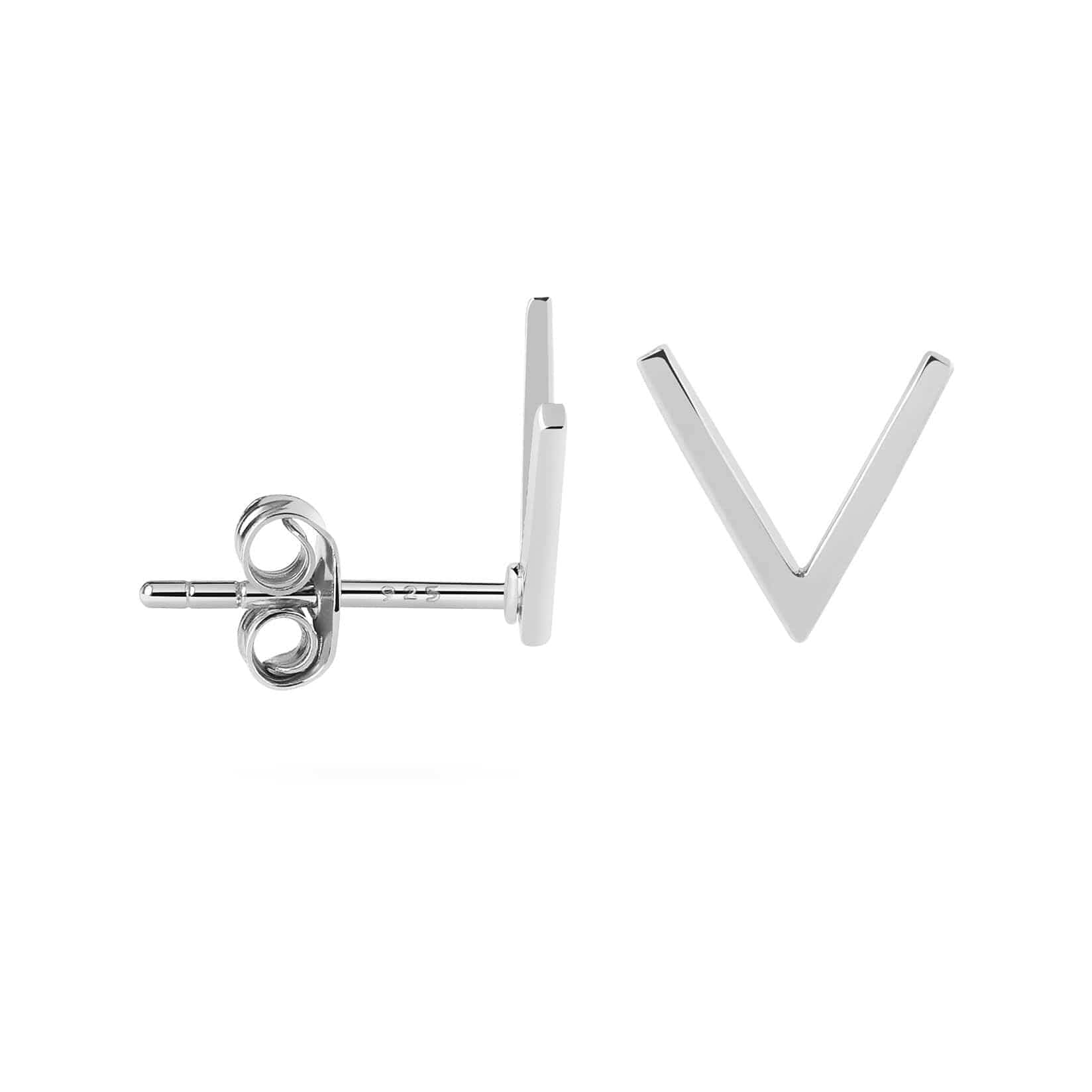 side view v-sign ear stud silver