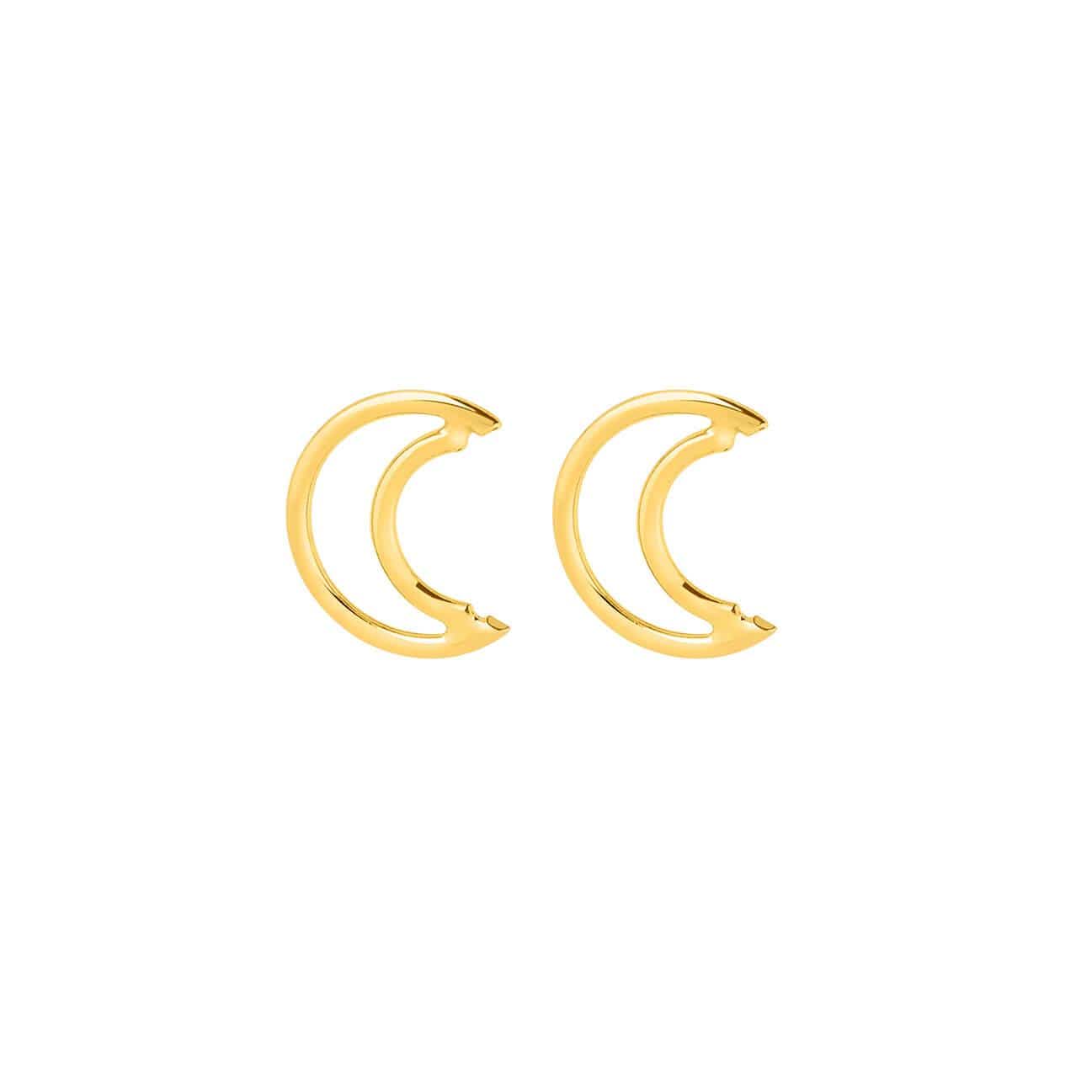 front view open moon gold plated stud earring