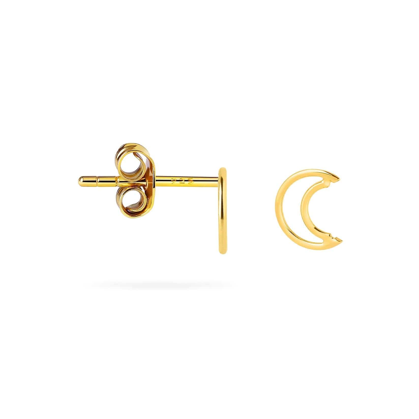 side view open moon gold plated stud earring