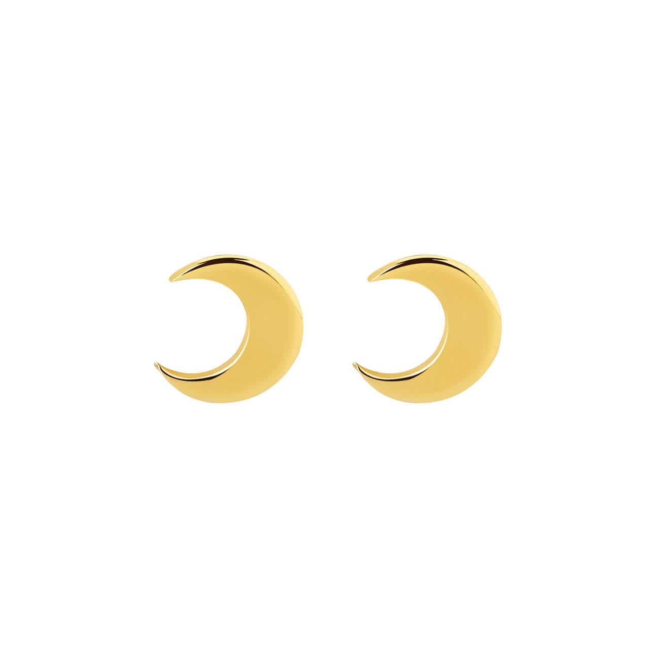 front view gold plated moon stud earring