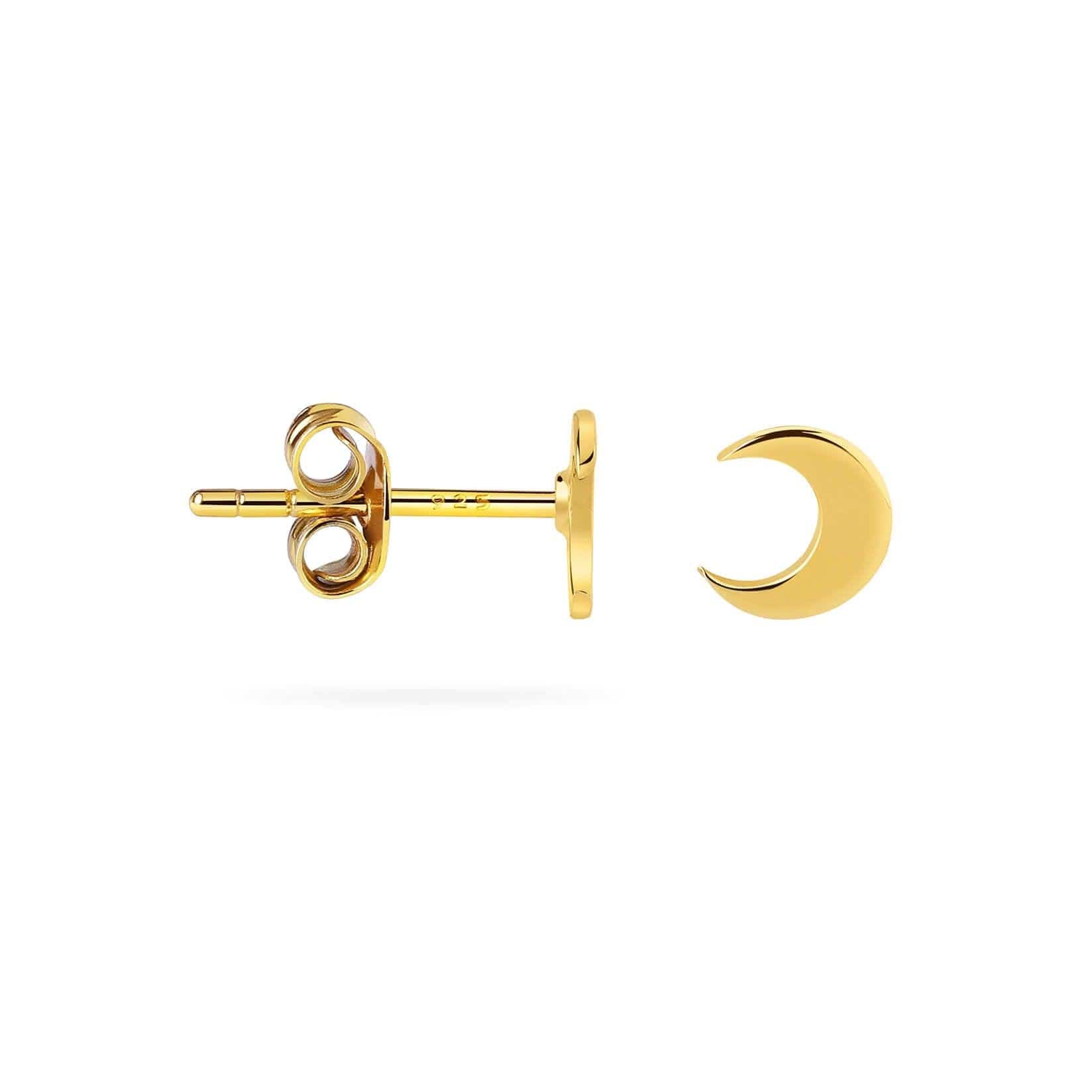 side view gold plated moon stud earring