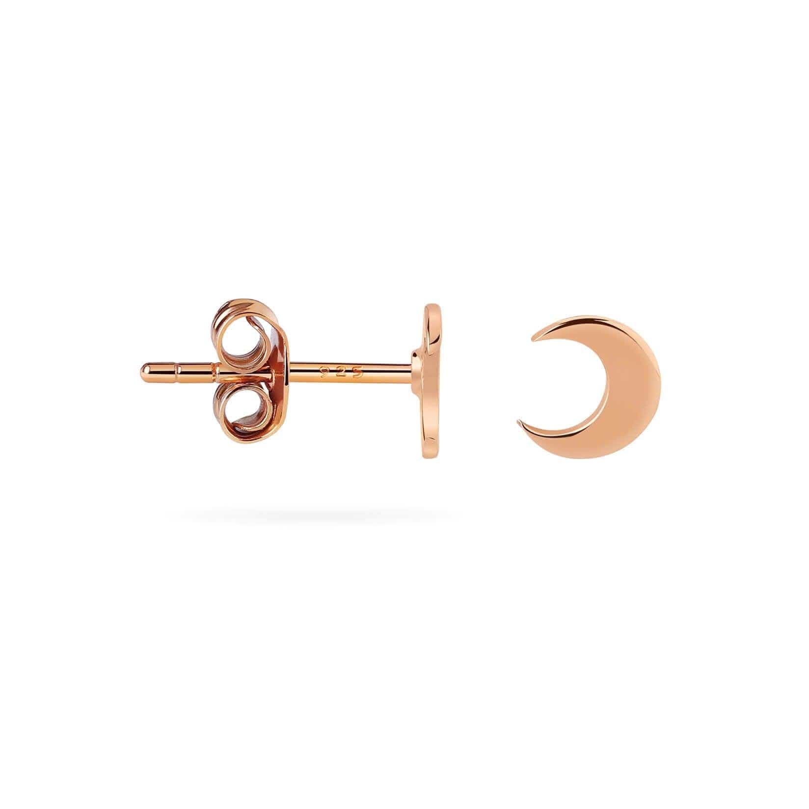 side view rose gold plated moon stud earring