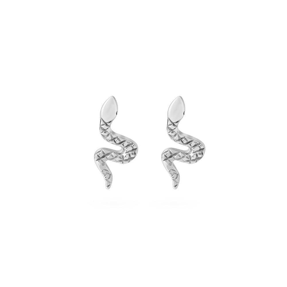 front view Snake Stud Earrings 925 Silver