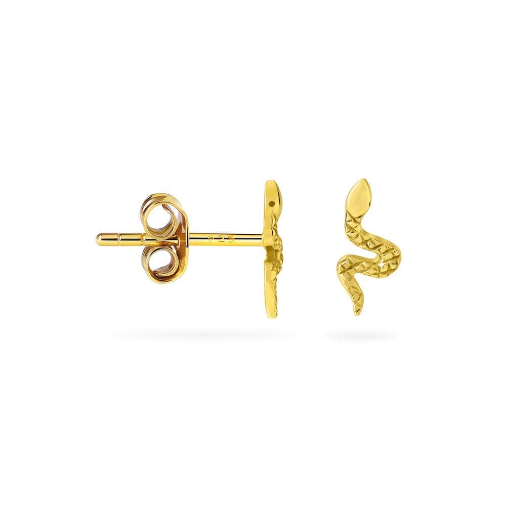 side view Snake Stud Earrings Gold Plated