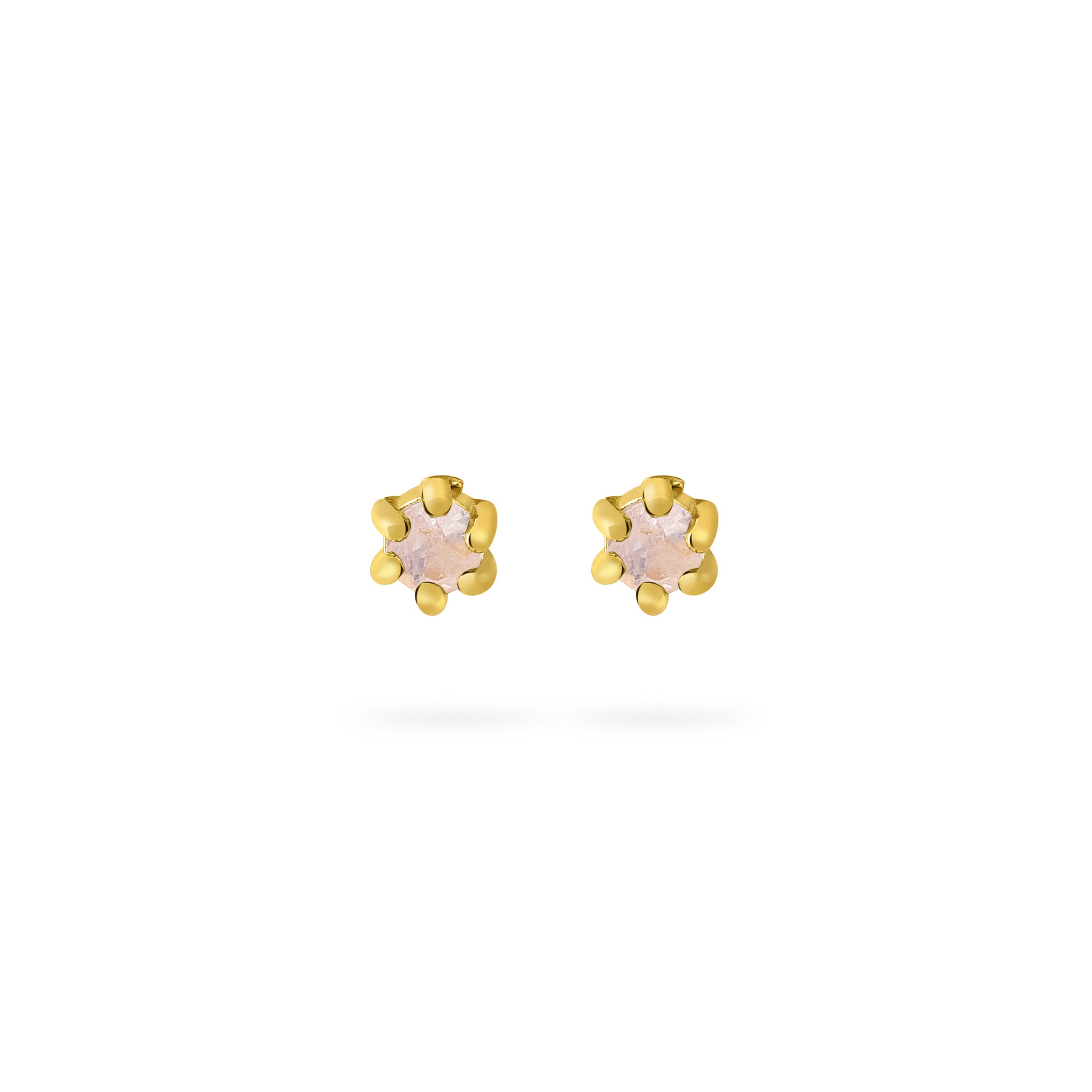 White Opal Stud Earrings Gold PLated
