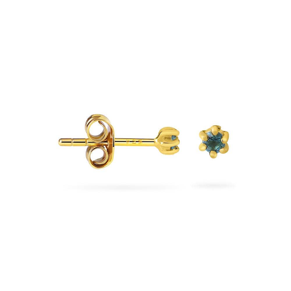 side view Blue Topaz Stud Earrings Gold PLated