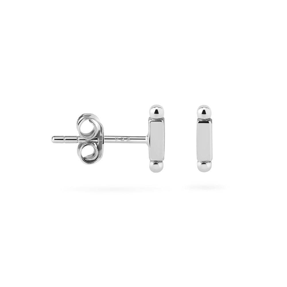 side view Rod with 2 Balls Stud Earrings Silver
