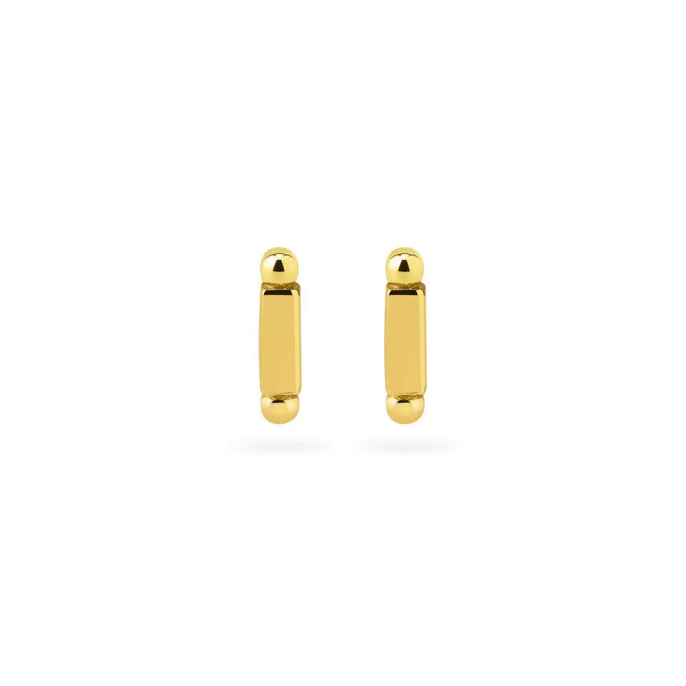 front view Rod with 2 Balls Stud Earrings Gold Plated