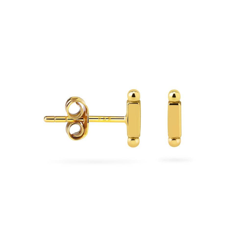 side view Rod with 2 Balls Stud Earrings Gold Plated