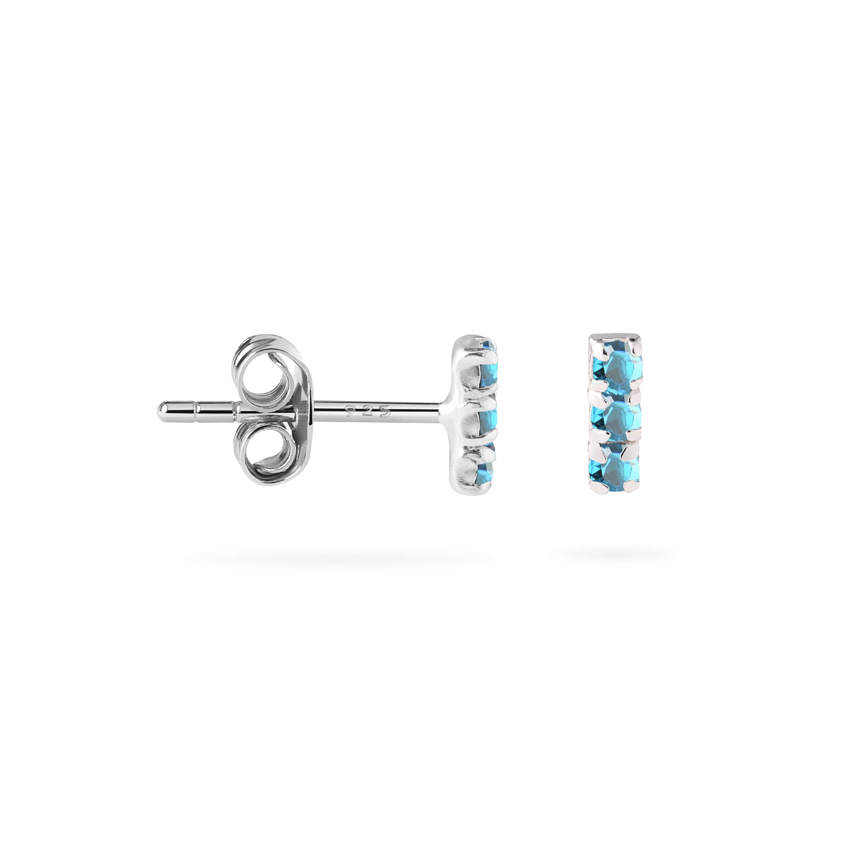 Triple Aquamarine Stud Earrings 925 Silver