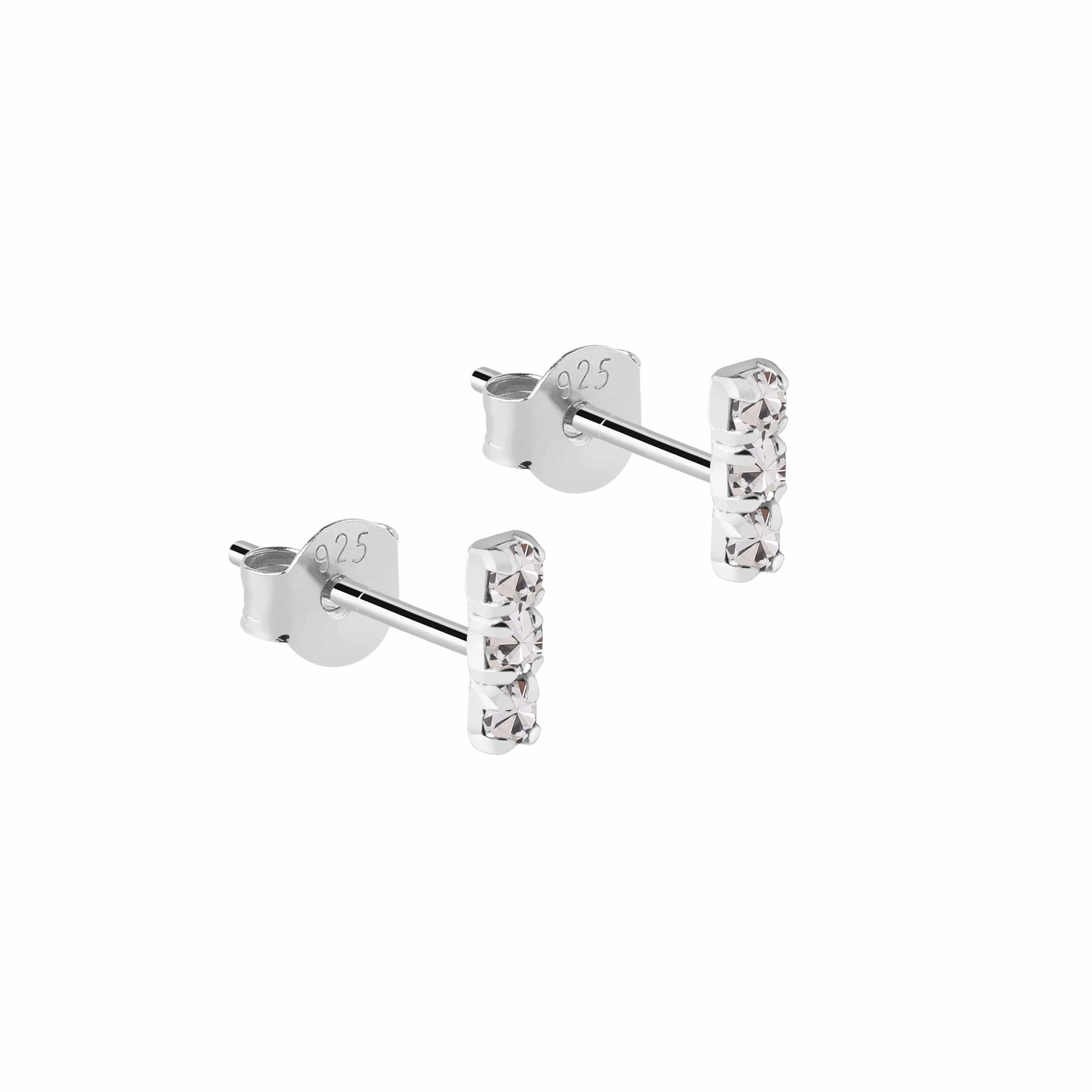 Triple Crystal Stud Earrings 925 Silver